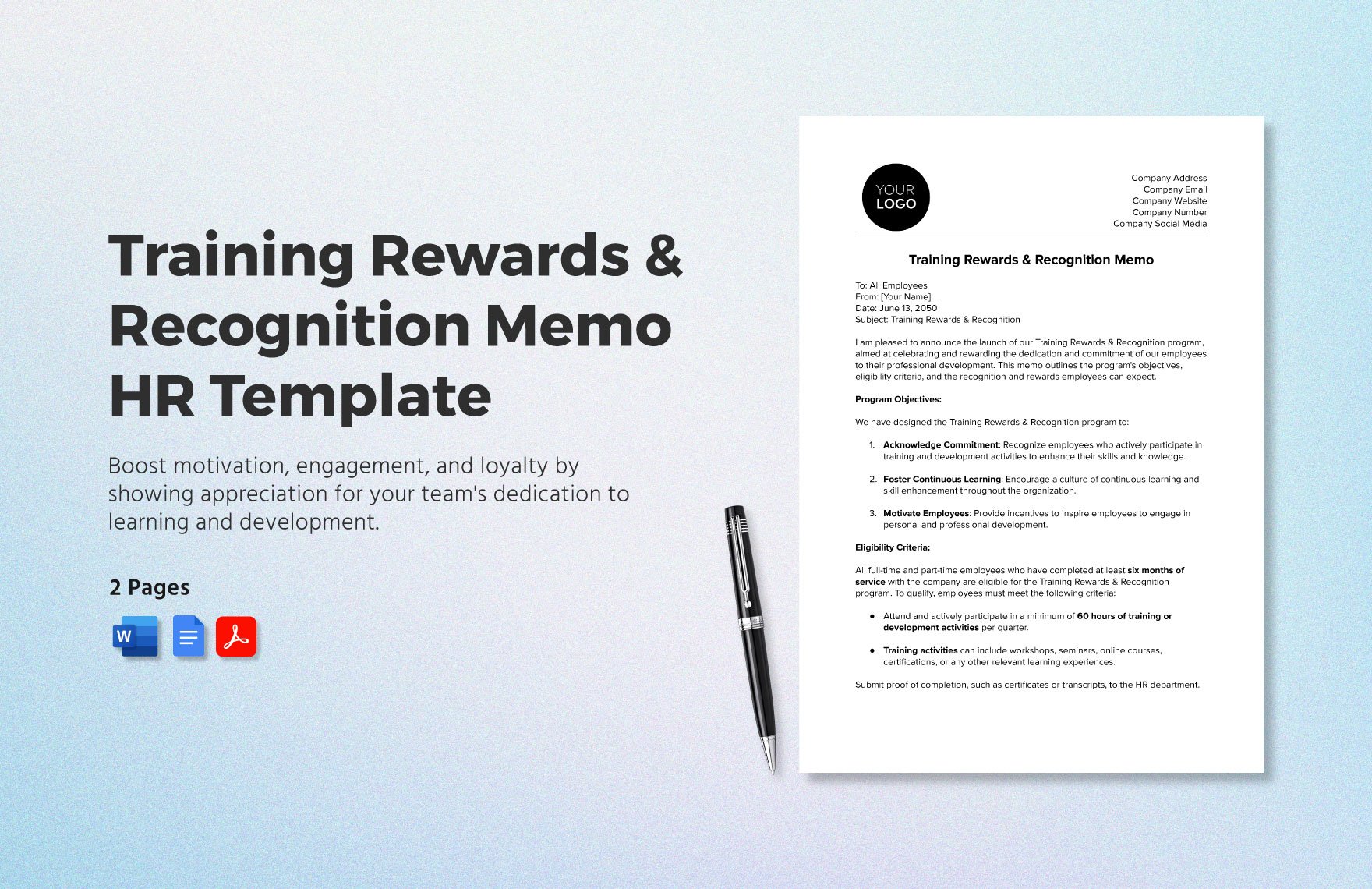 Training Rewards & Recognition Memo HR Template