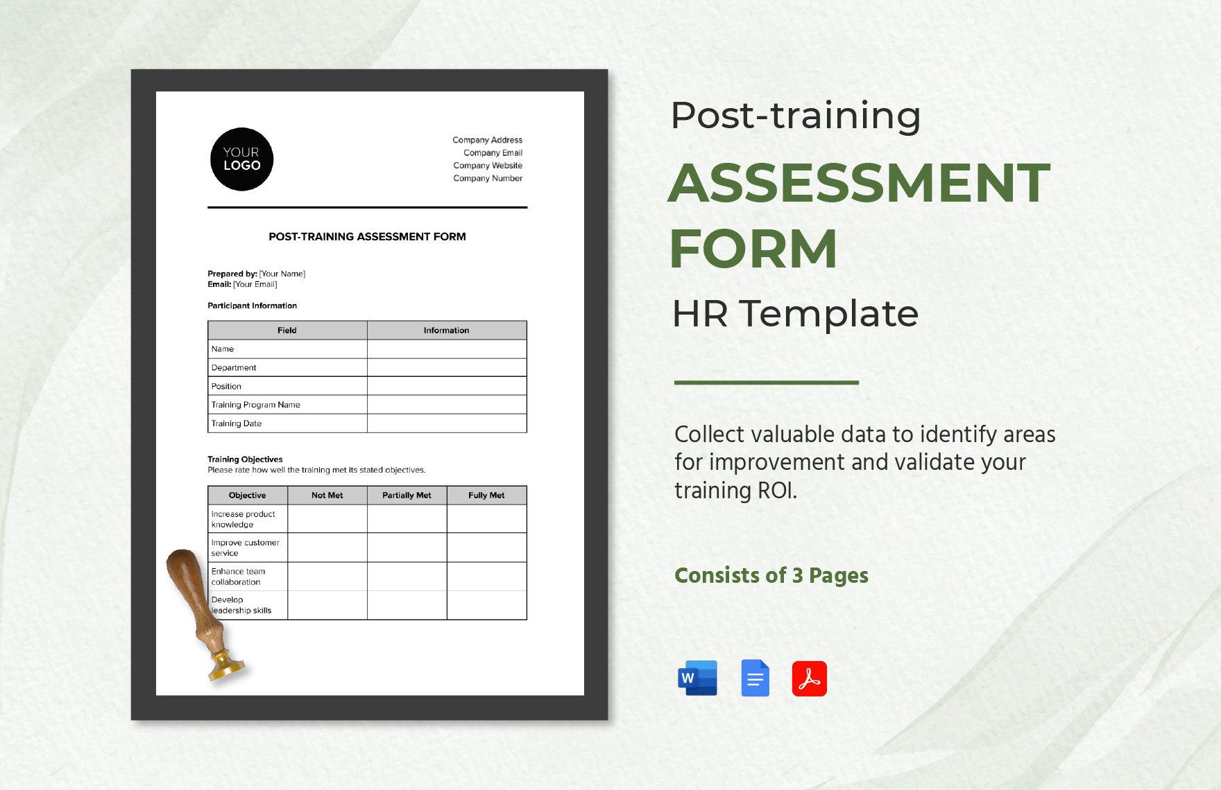 Post-training Assessment Form HR Template in Word, Google Docs, PDF