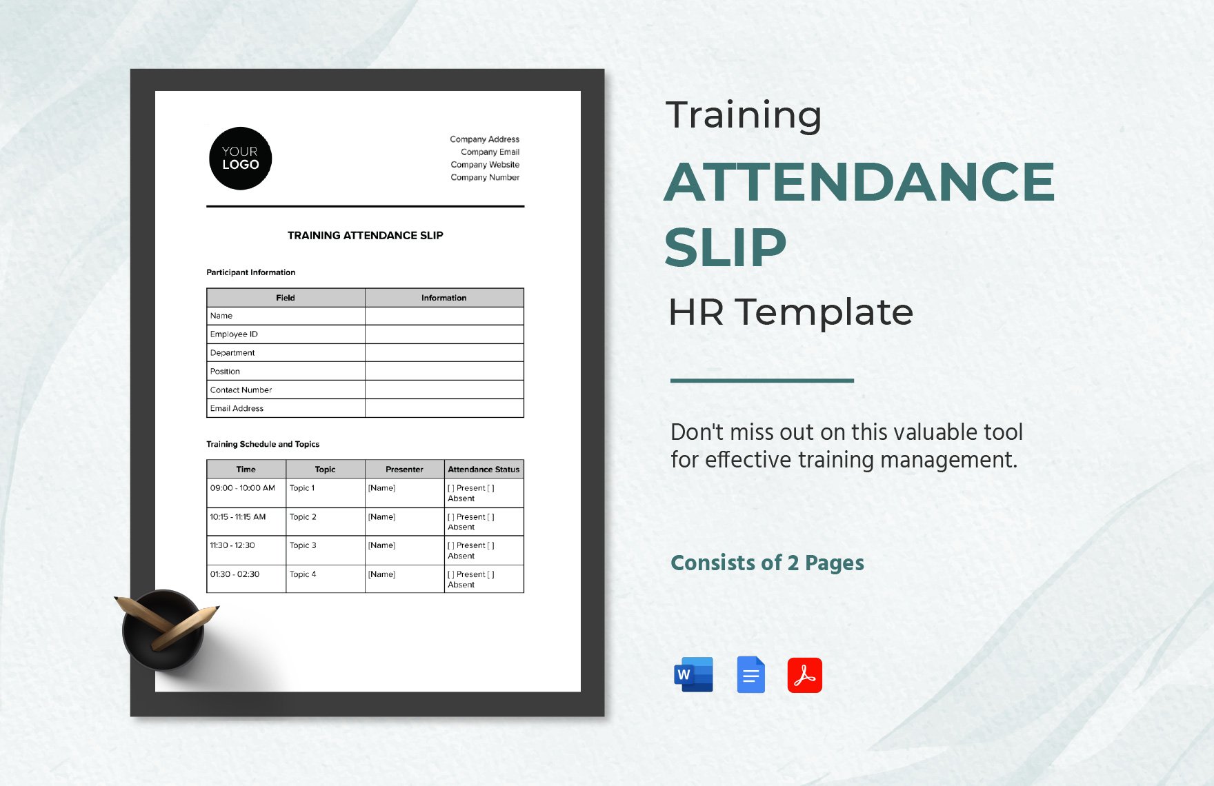 Training Attendance Slip HR Template in Word, Google Docs, PDF