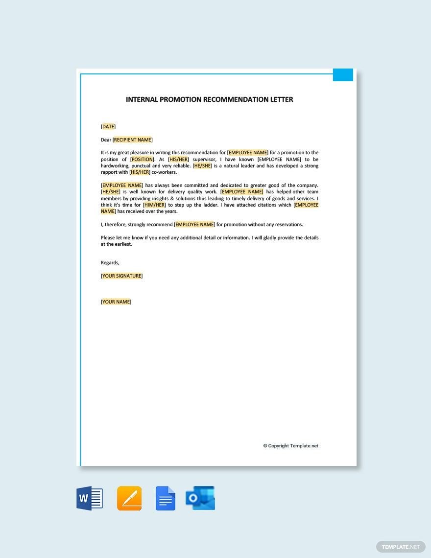Free Internal Promotion Recommendation Letter Template