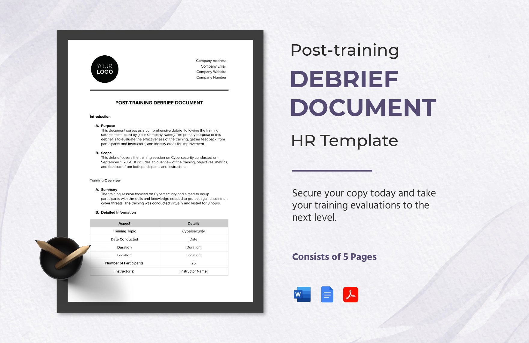 Post-training Debrief Document HR Template in Word, Google Docs, PDF