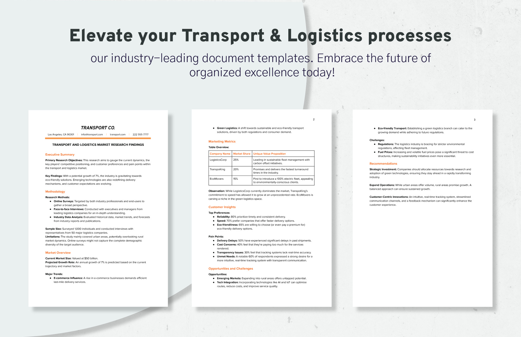 Transport and Logistics Market Research Findings Template