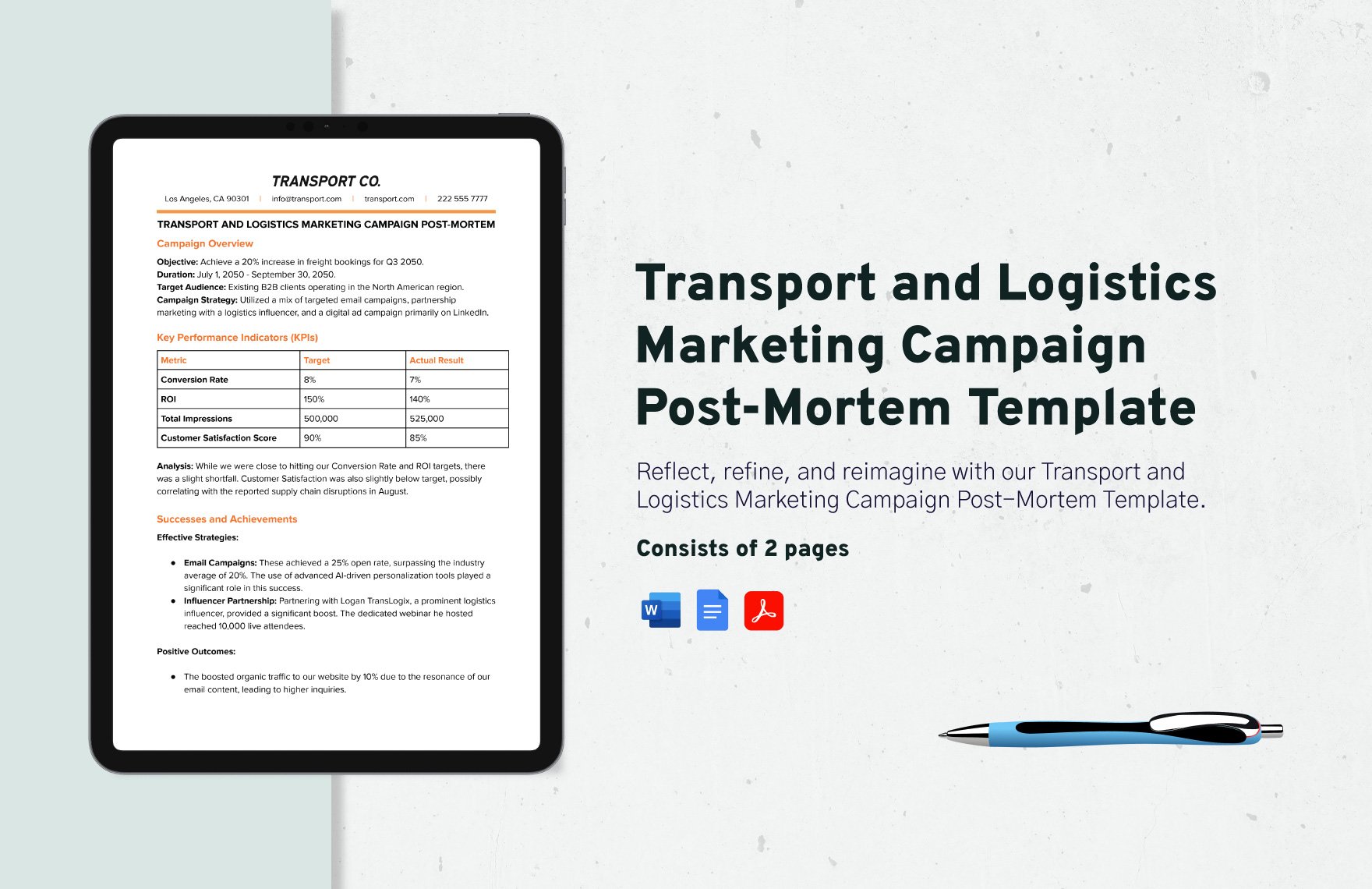 Transport and Logistics Marketing Campaign Post-Mortem Template