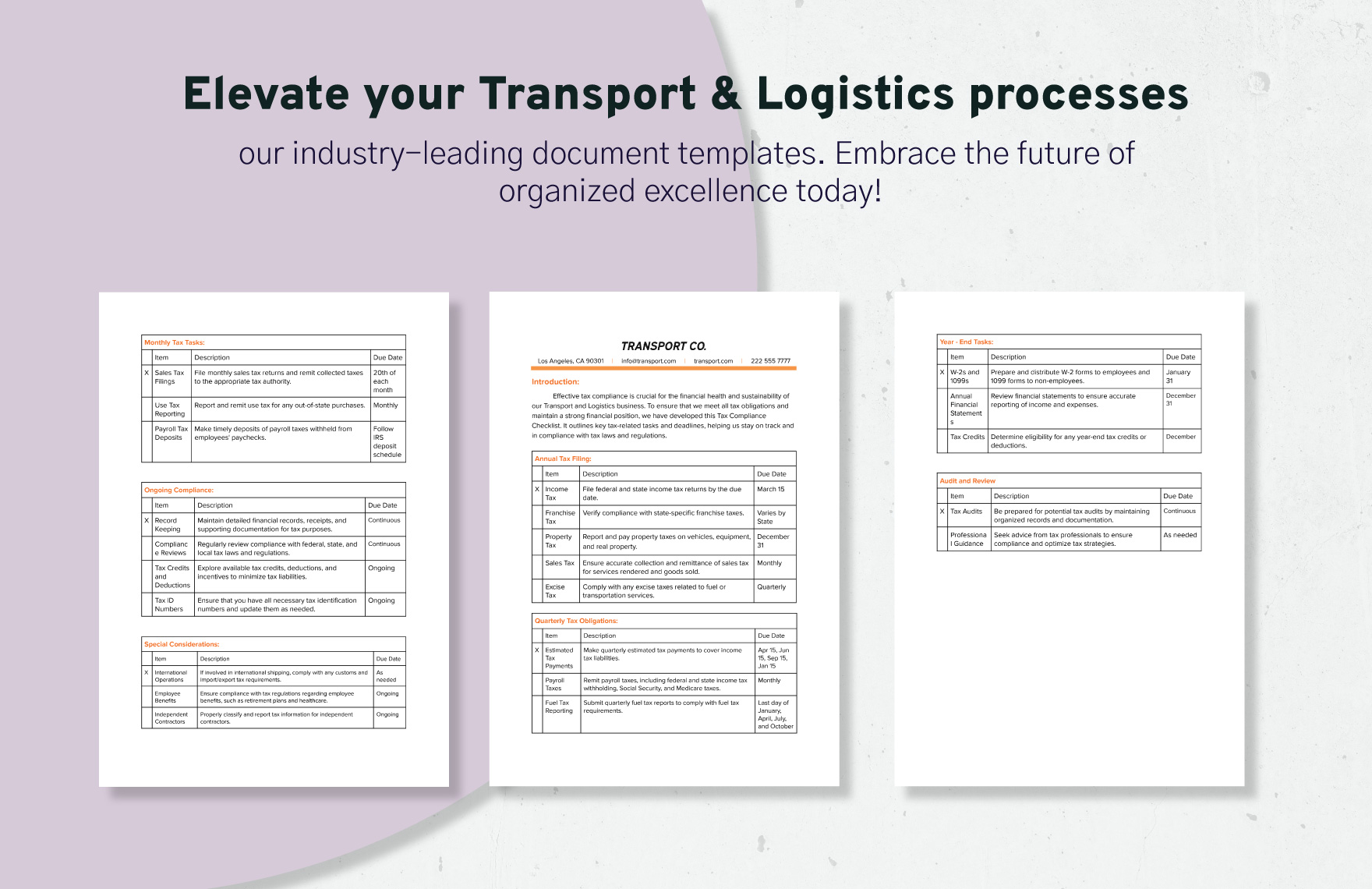 Transport and Logistics Tax Compliance Checklist Template