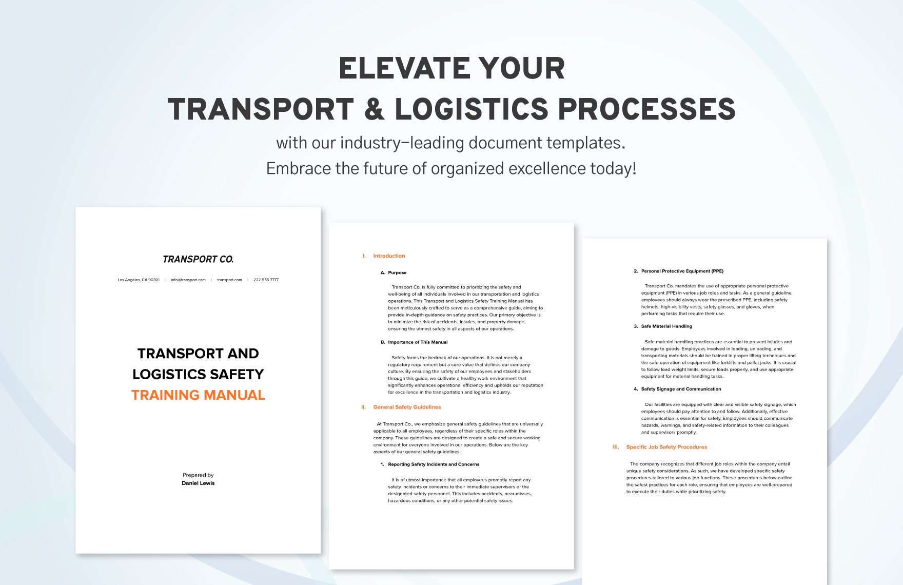 Transport and Logistics Safety Training Manual Template