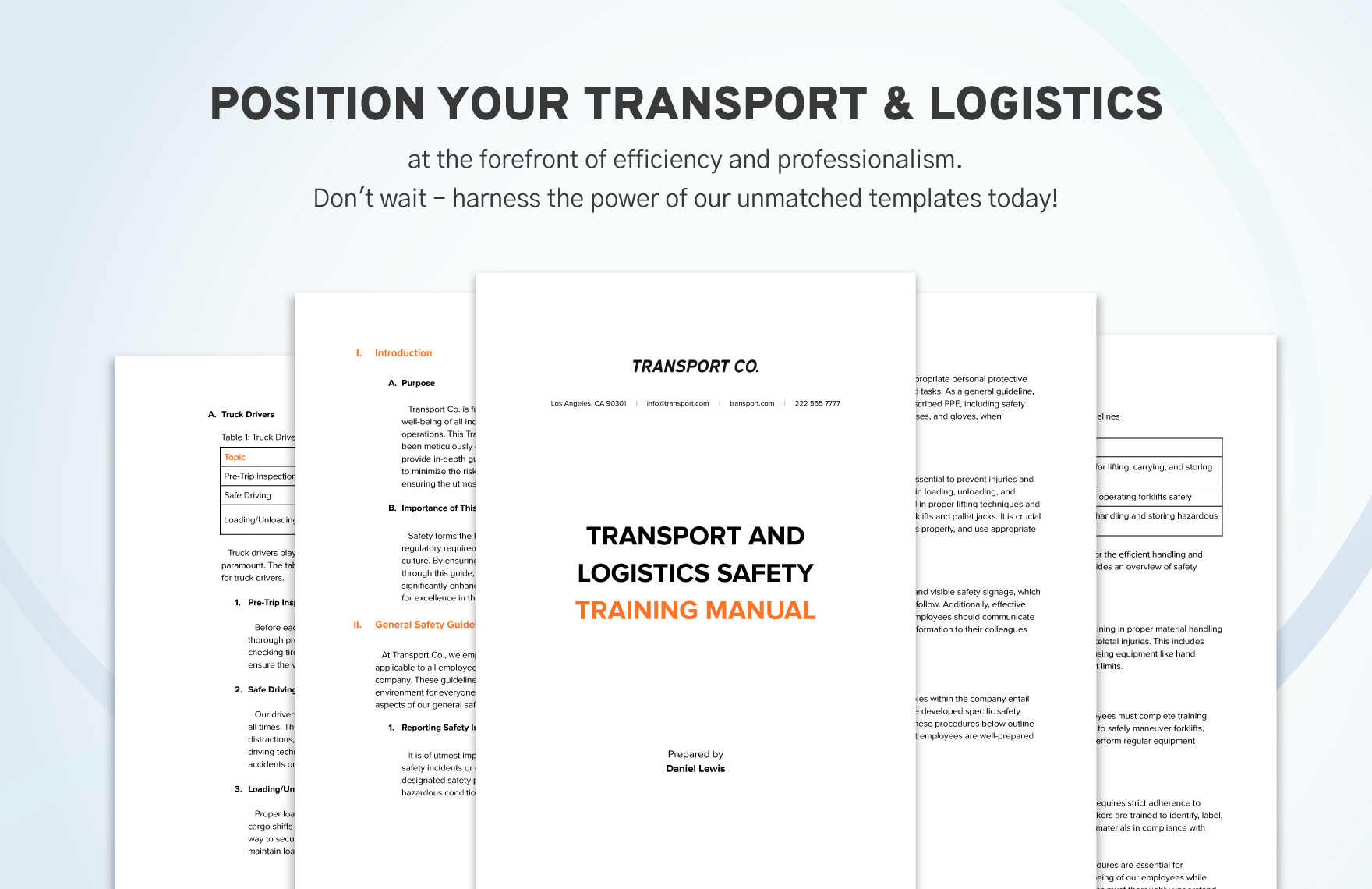Transport and Logistics Safety Training Manual Template