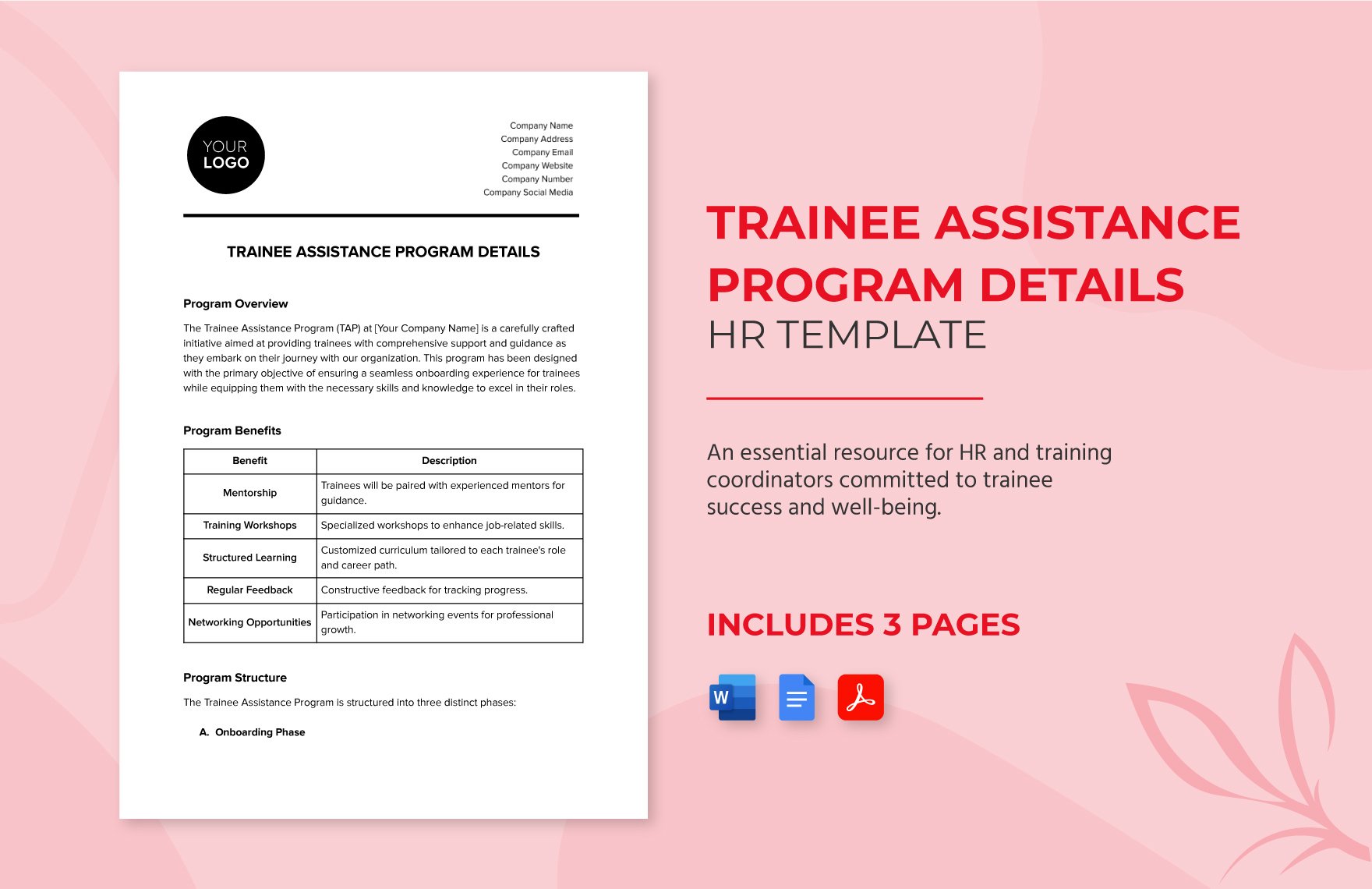 Trainee Assistance Program Details HR Template in Word, Google Docs, PDF