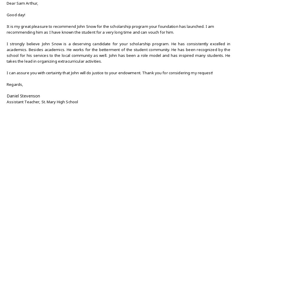 Recommendation Letter For High School Student Template - Google Docs, Word