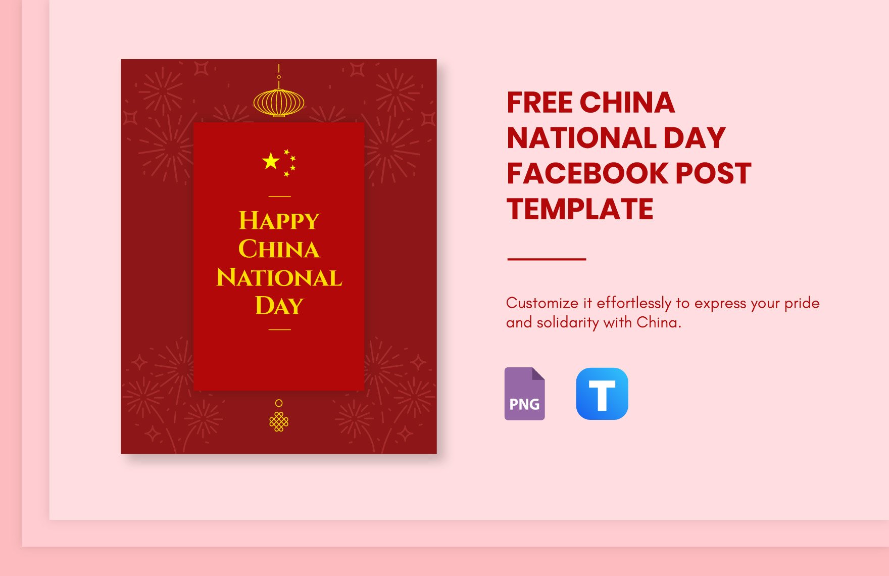 Free China National Day Facebook Post Template in PNG