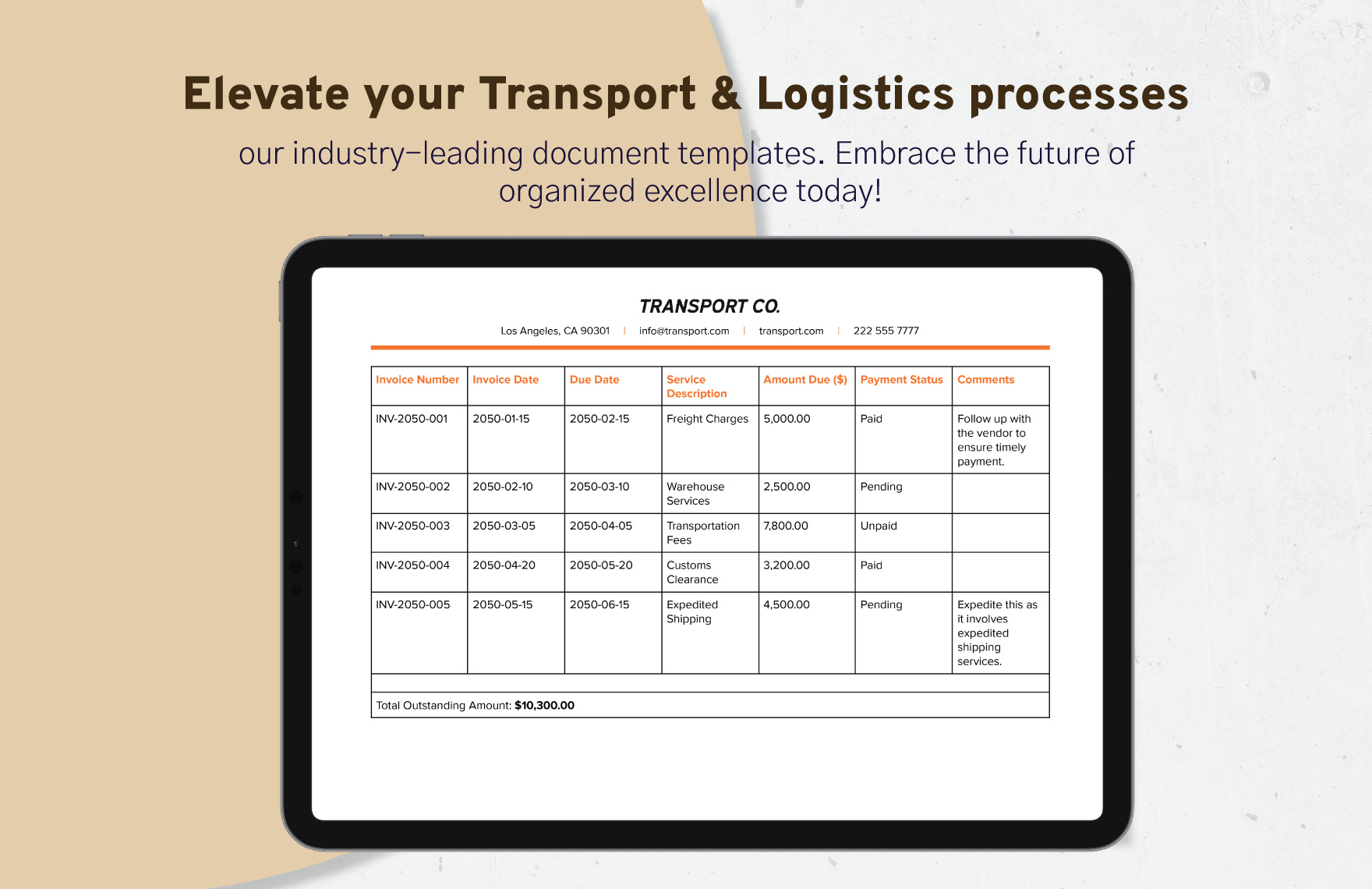 Transport and Logistics Vendor Payment Record Template