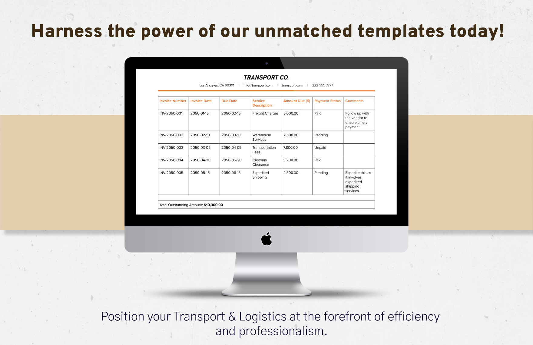 Transport and Logistics Vendor Payment Record Template