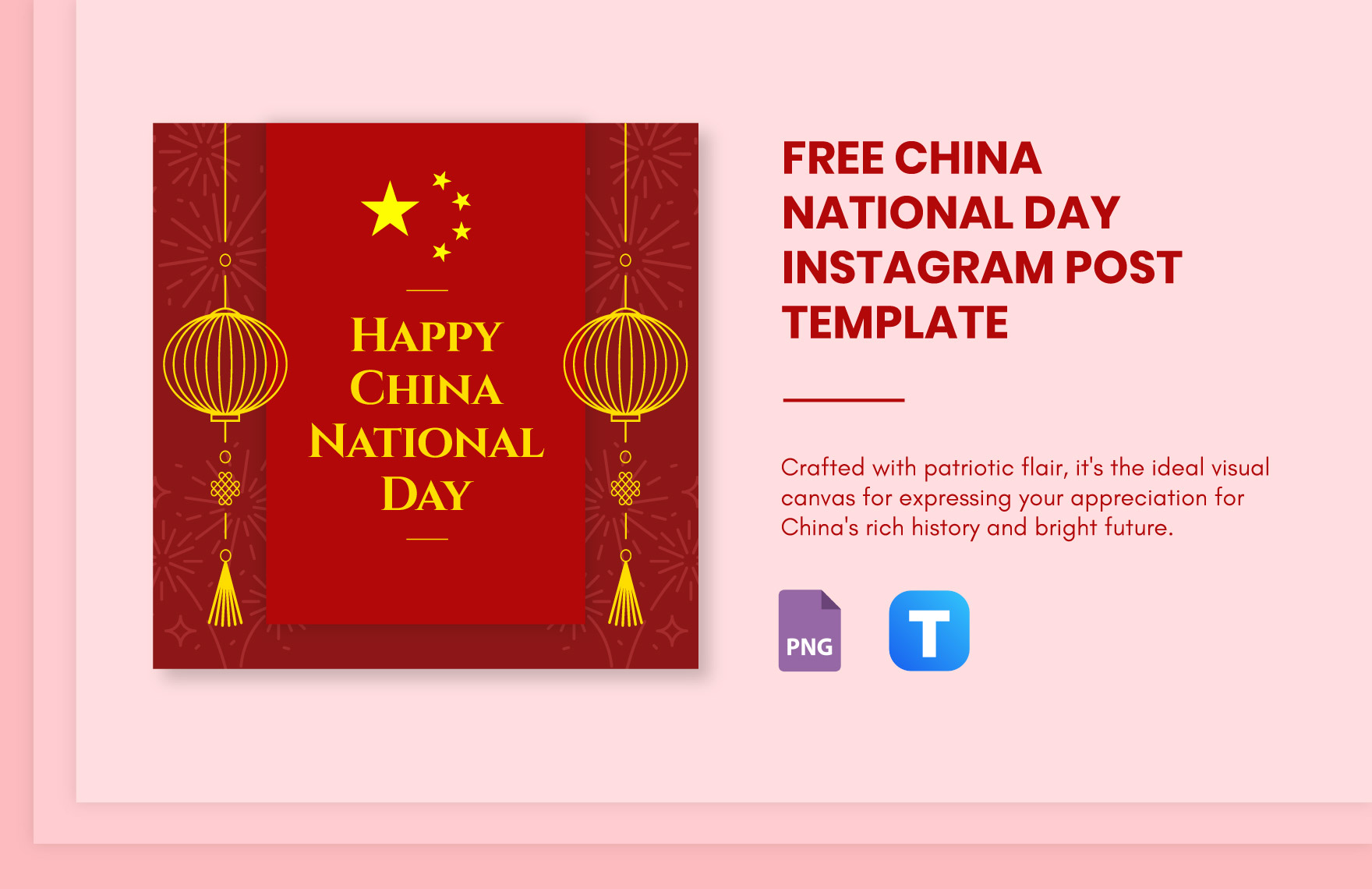 Free China National Day Instagram Post Template in PNG