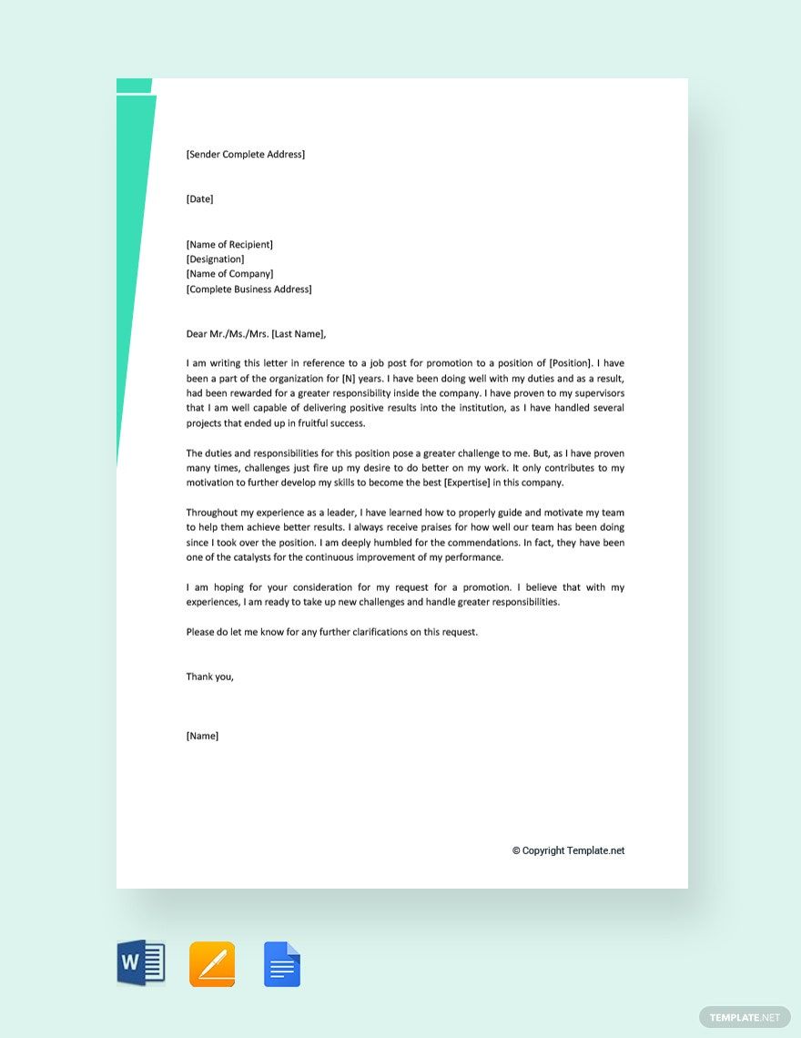 Self Promotion Recommendation Letter in Google Docs, Word, Pages, PDF - Download | Template.net