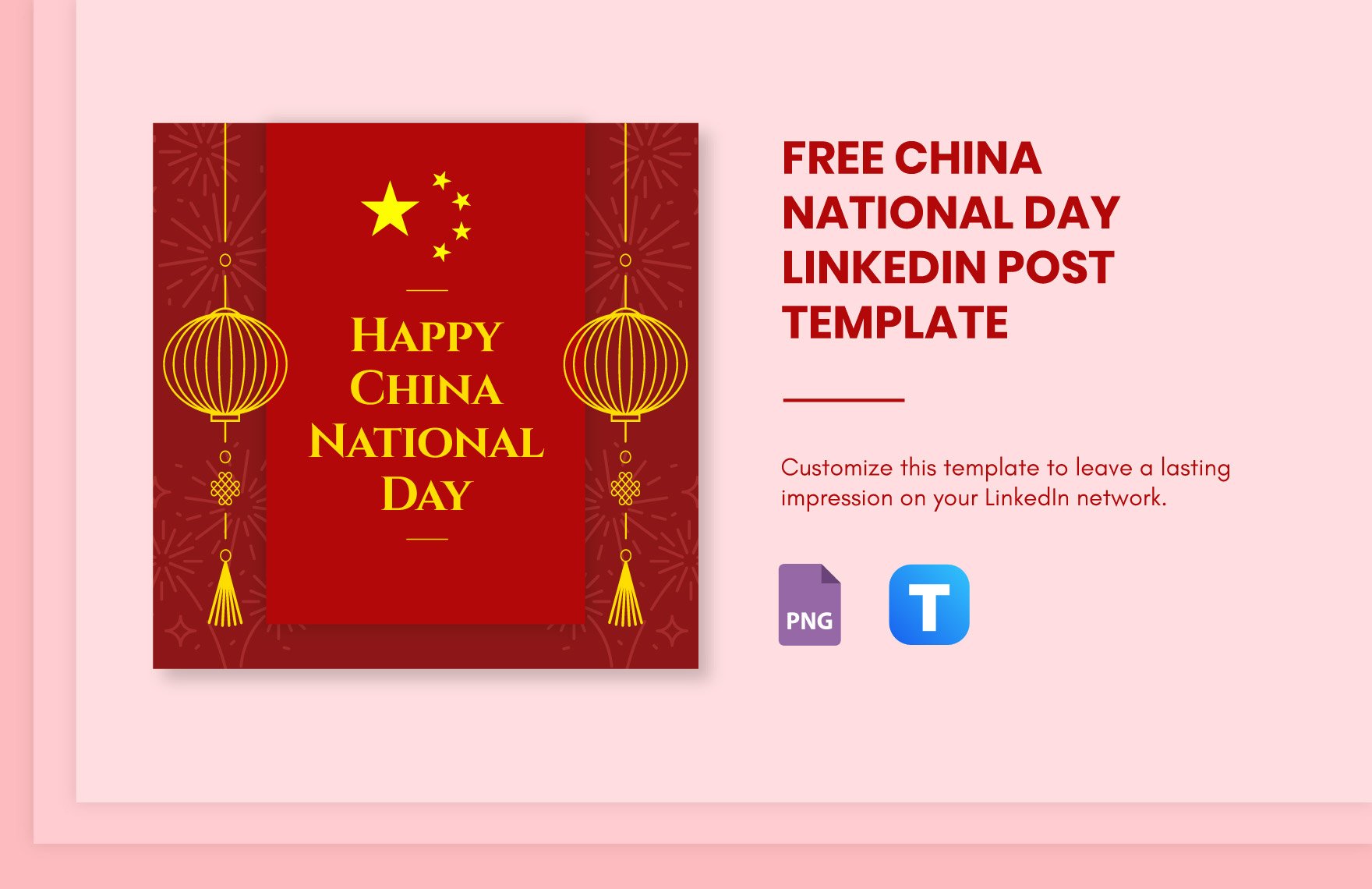 Free China National Day LinkedIn Post Template in PNG