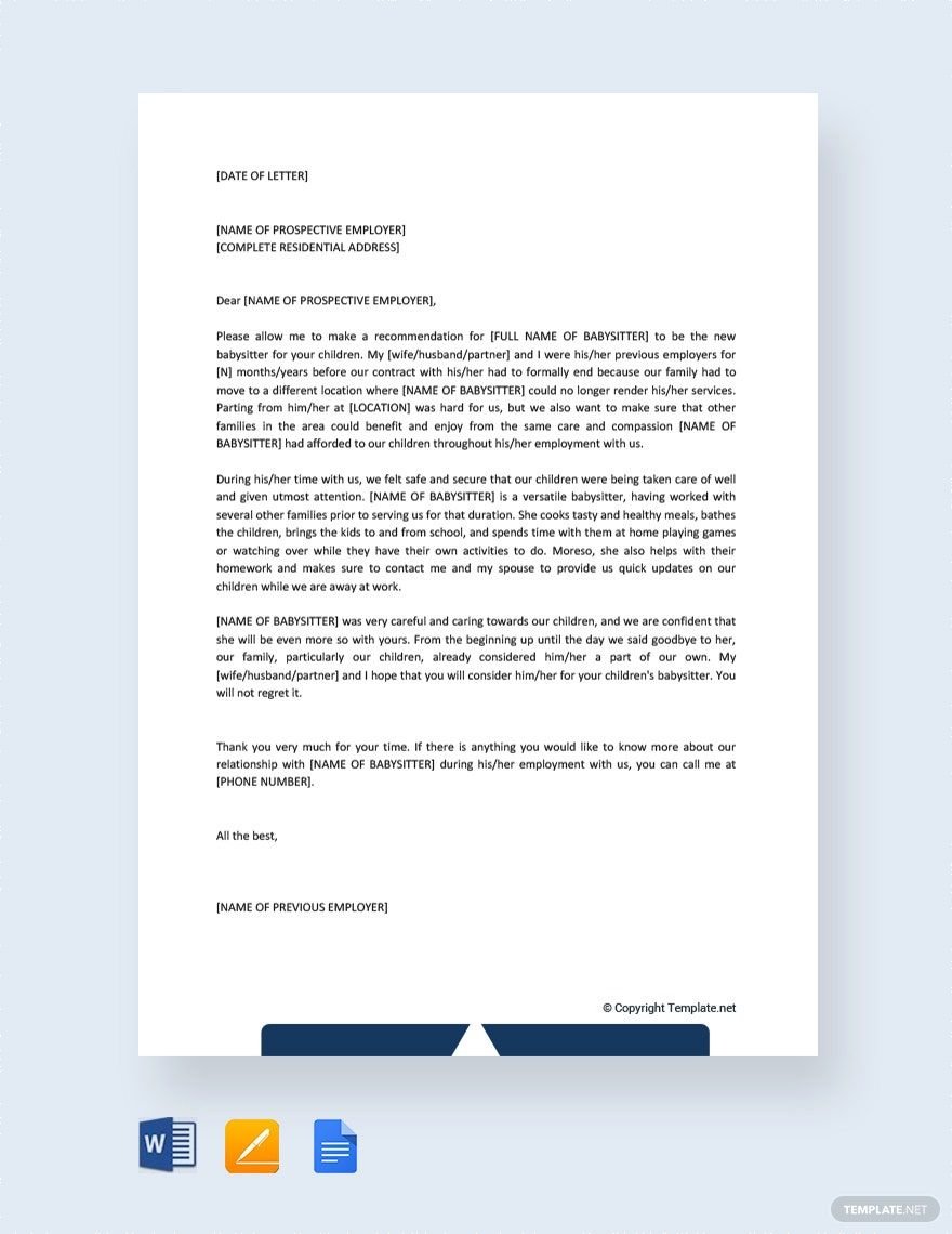Free Babysitter Reference Letter Template