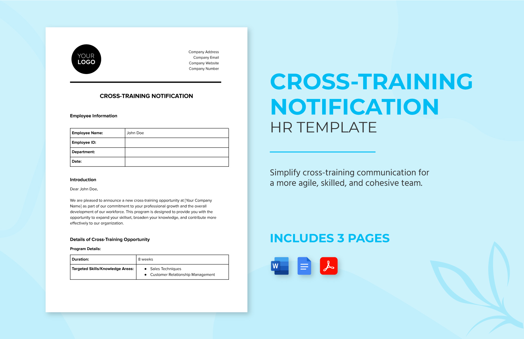 Cross-training Notification HR Template in Word, Google Docs, PDF