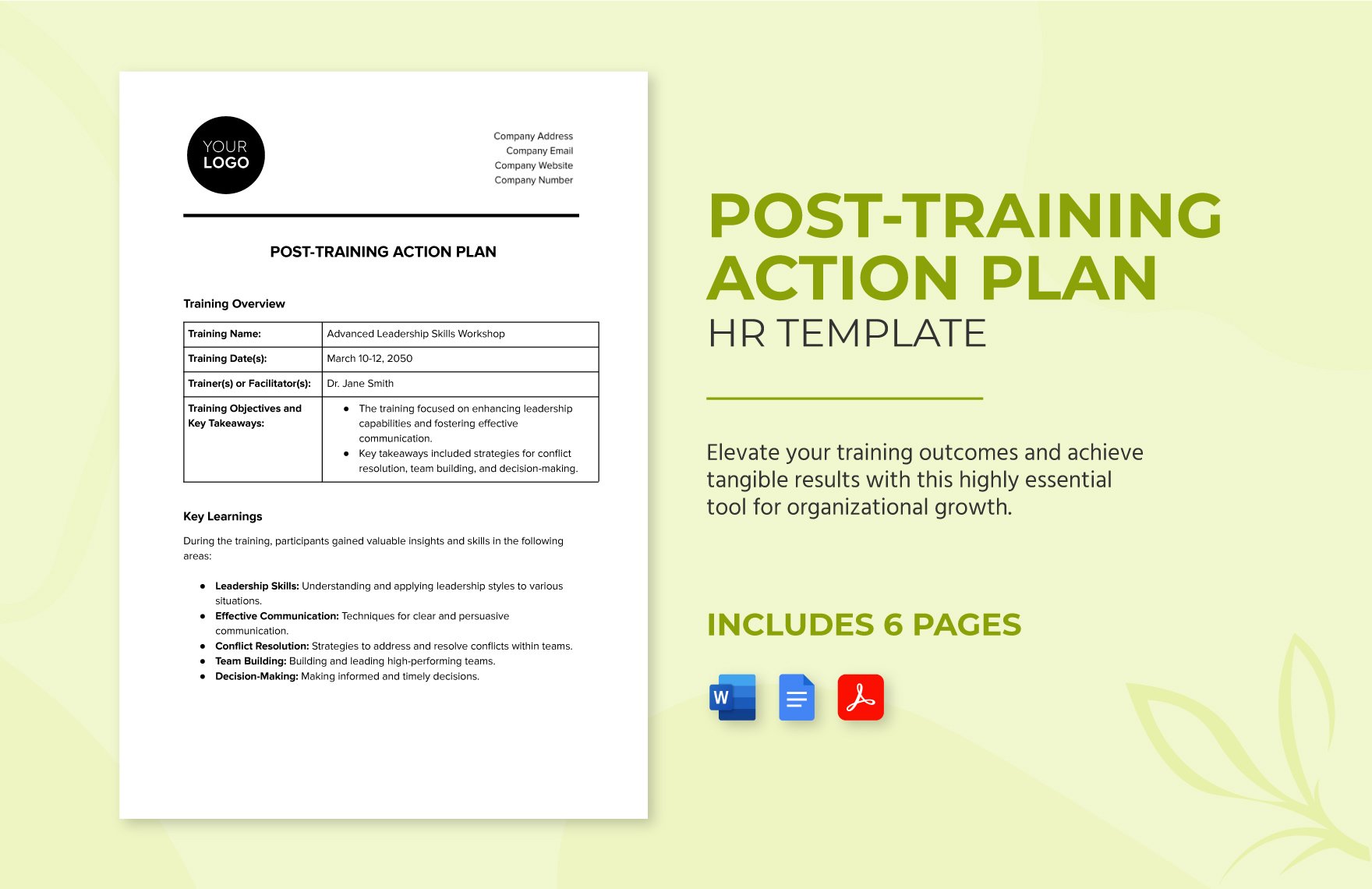 Post-Training Action Plan HR Template