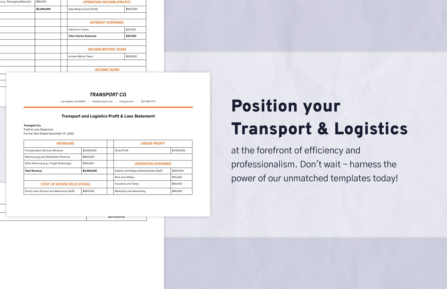 Transport and Logistics Profit & Loss Statement Template