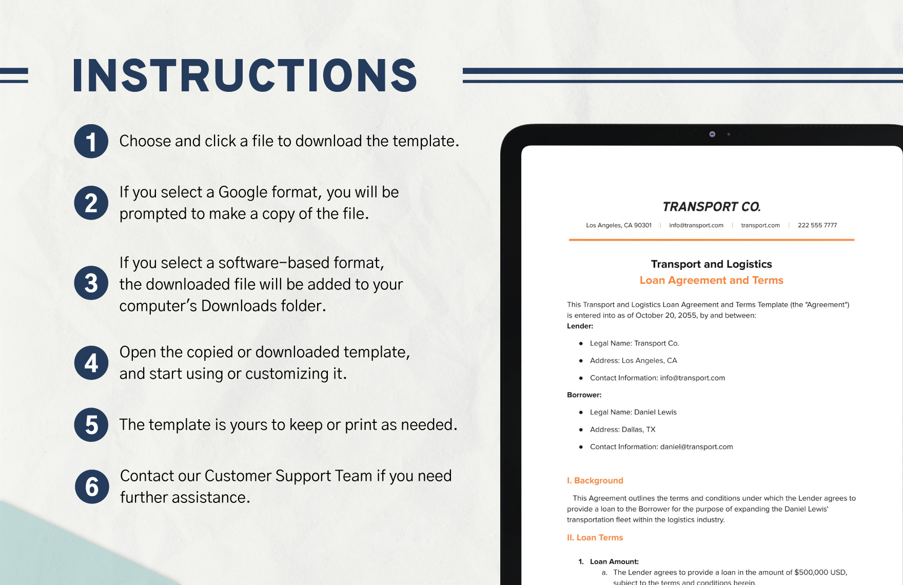 Transport and Logistics Loan Agreement and Terms Template