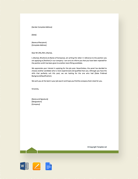 Free Formal Rejection Letter Template - Google Docs, Word, Apple Pages