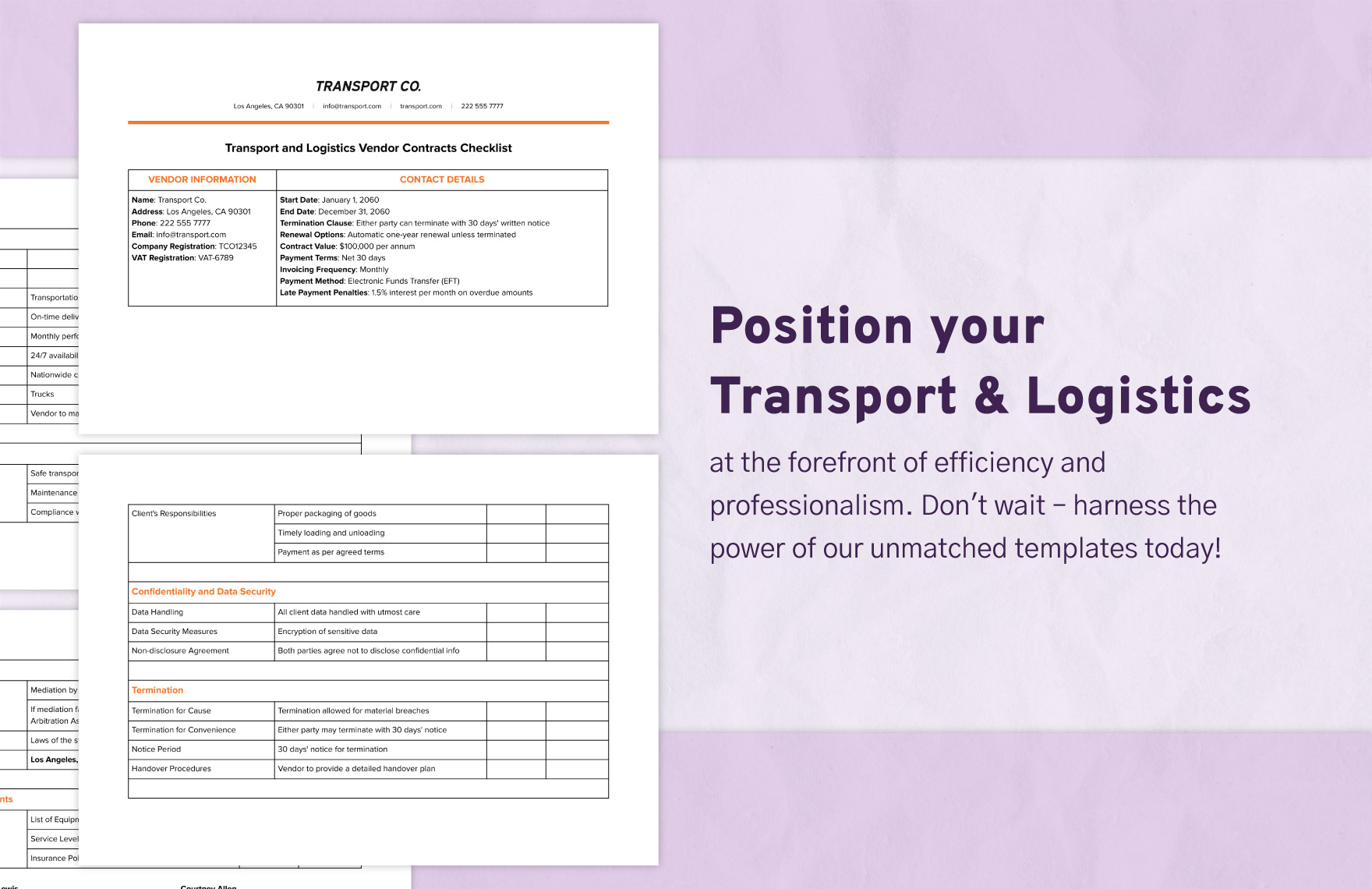Transport and Logistics Vendor Contracts Checklist Template