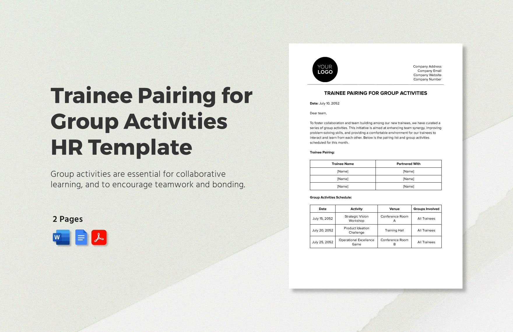 Trainee Pairing for Group Activities HR Template in Word, Google Docs, PDF