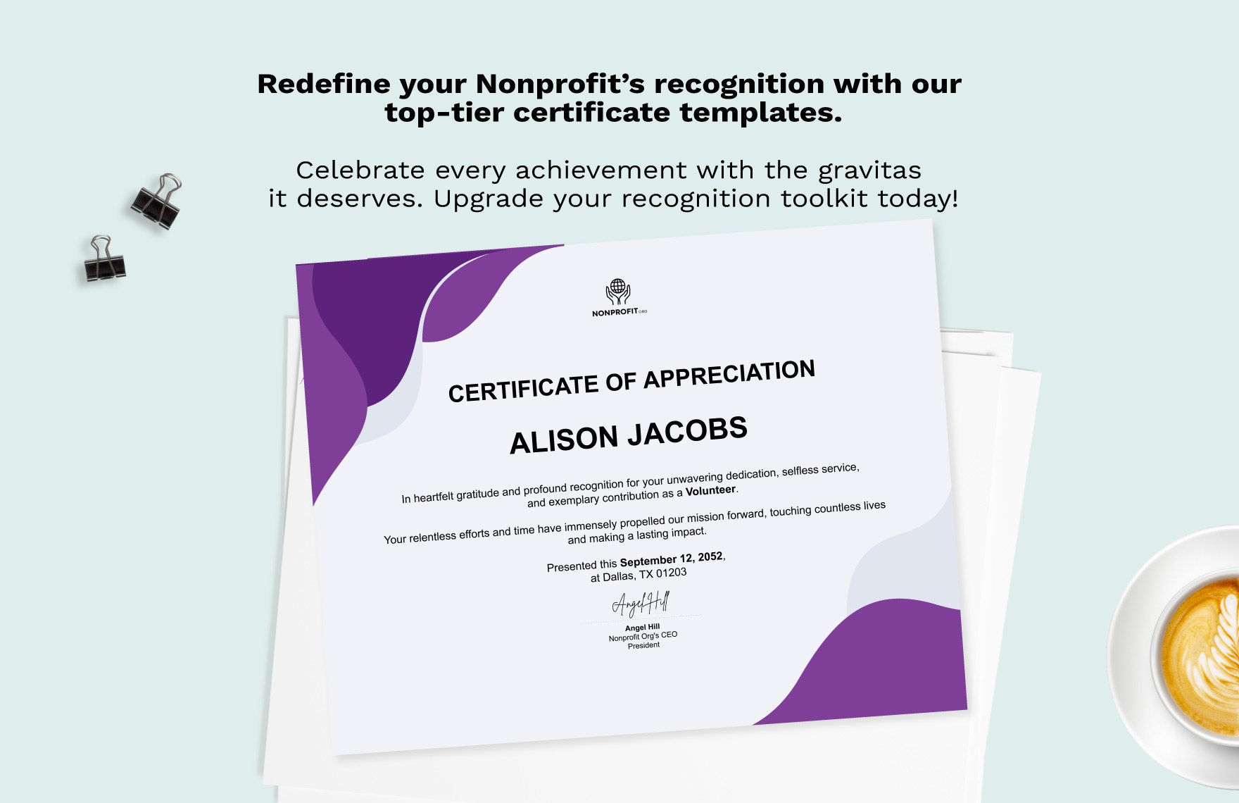 Nonprofit Organization Volunteer Appreciation Certificate Template