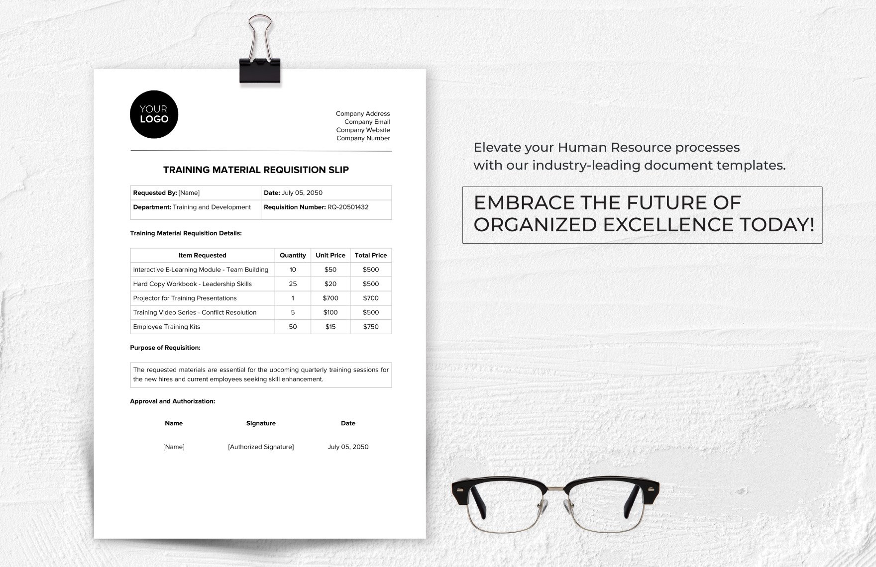 Training Material Requisition Slip HR Template