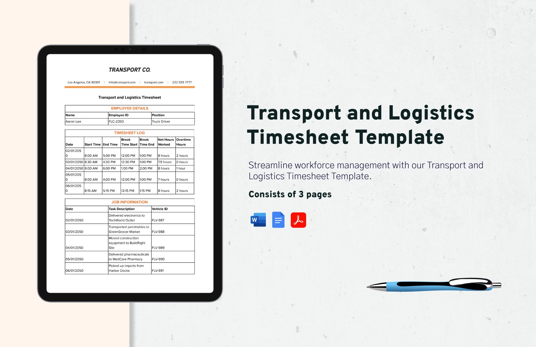 Transport and Logistics Timesheet Template