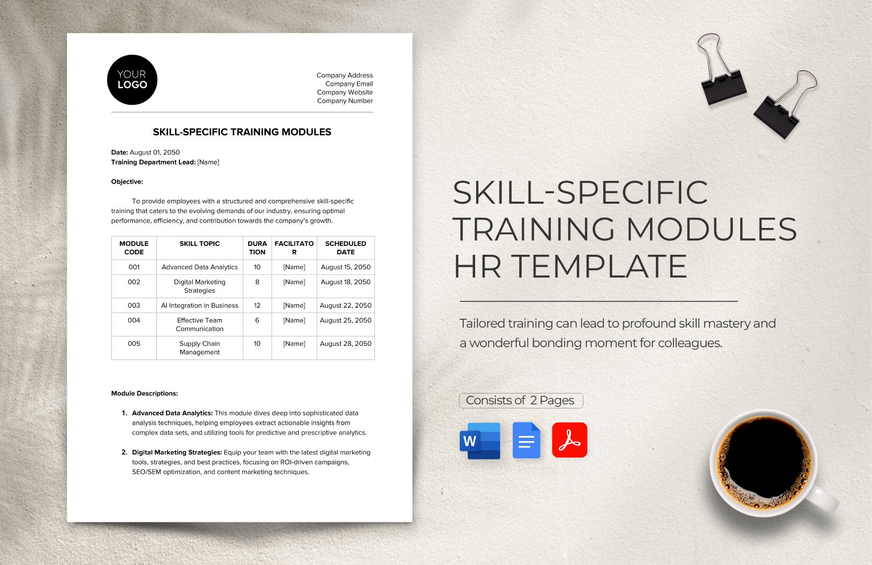 Skill-specific Training Modules HR Template in Word, Google Docs, PDF