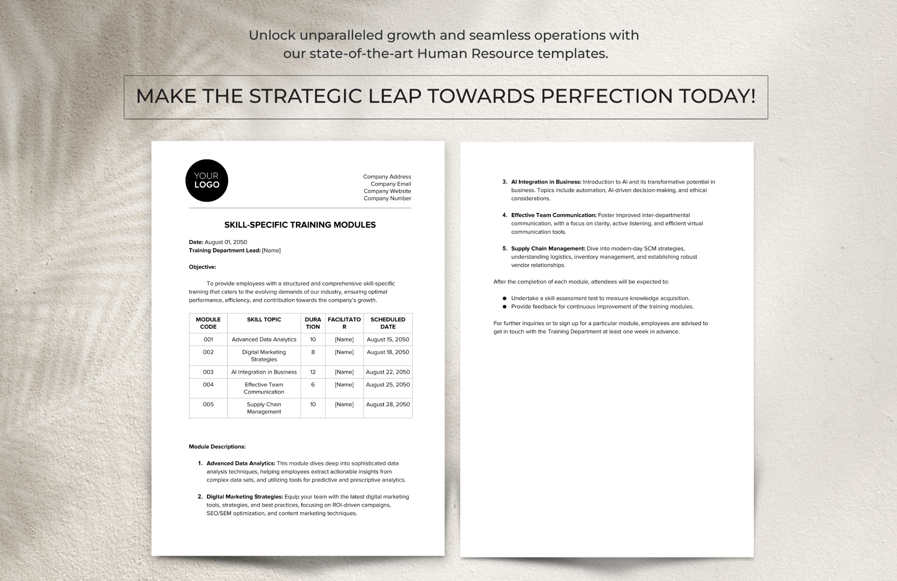 Skill-specific Training Modules HR Template