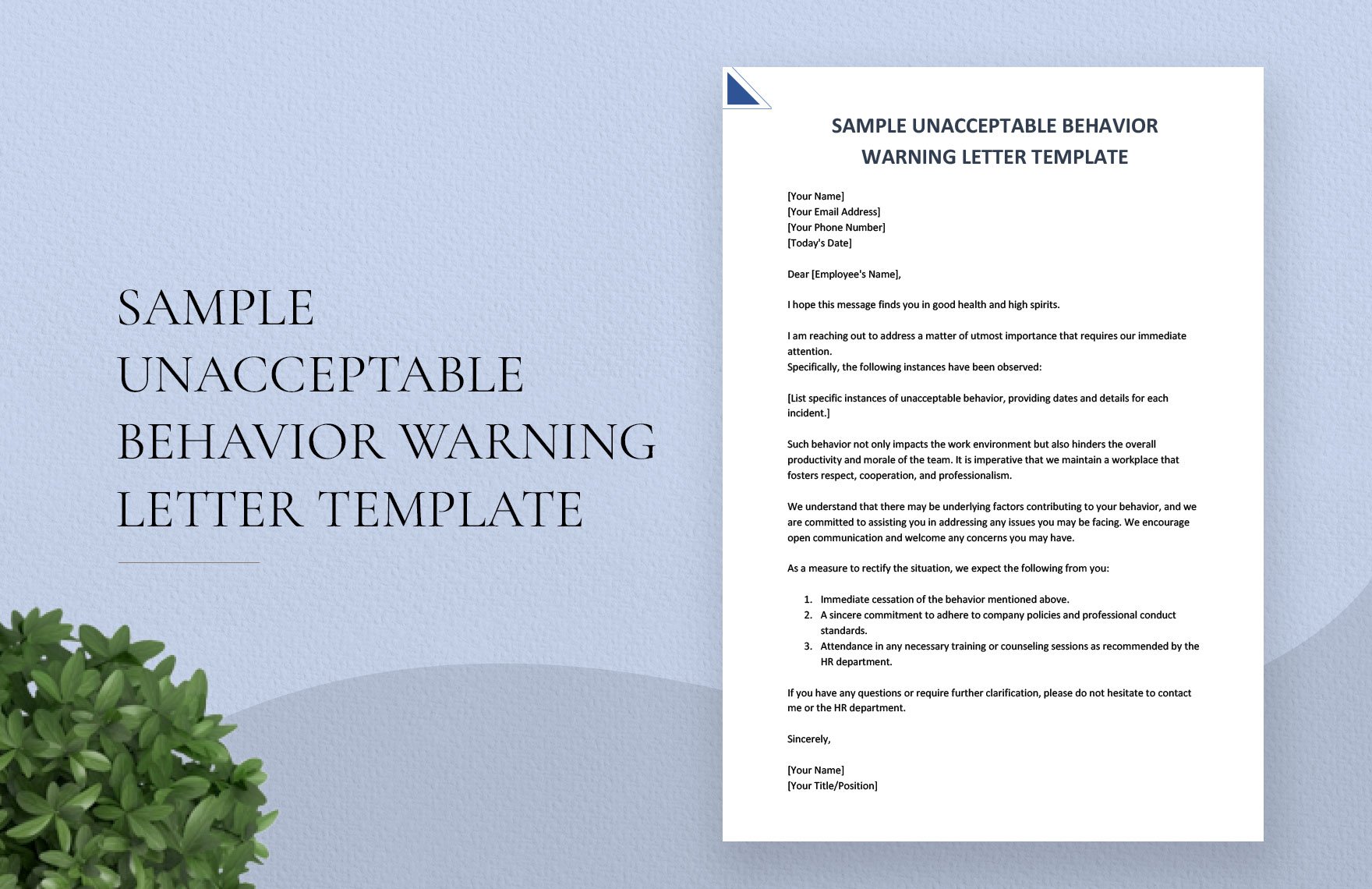 Sample Unacceptable Behavior Warning Letter Template