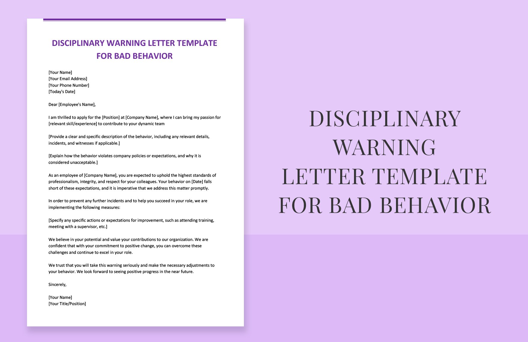 Free Disciplinary Warning Letter Template for Bad Behavior