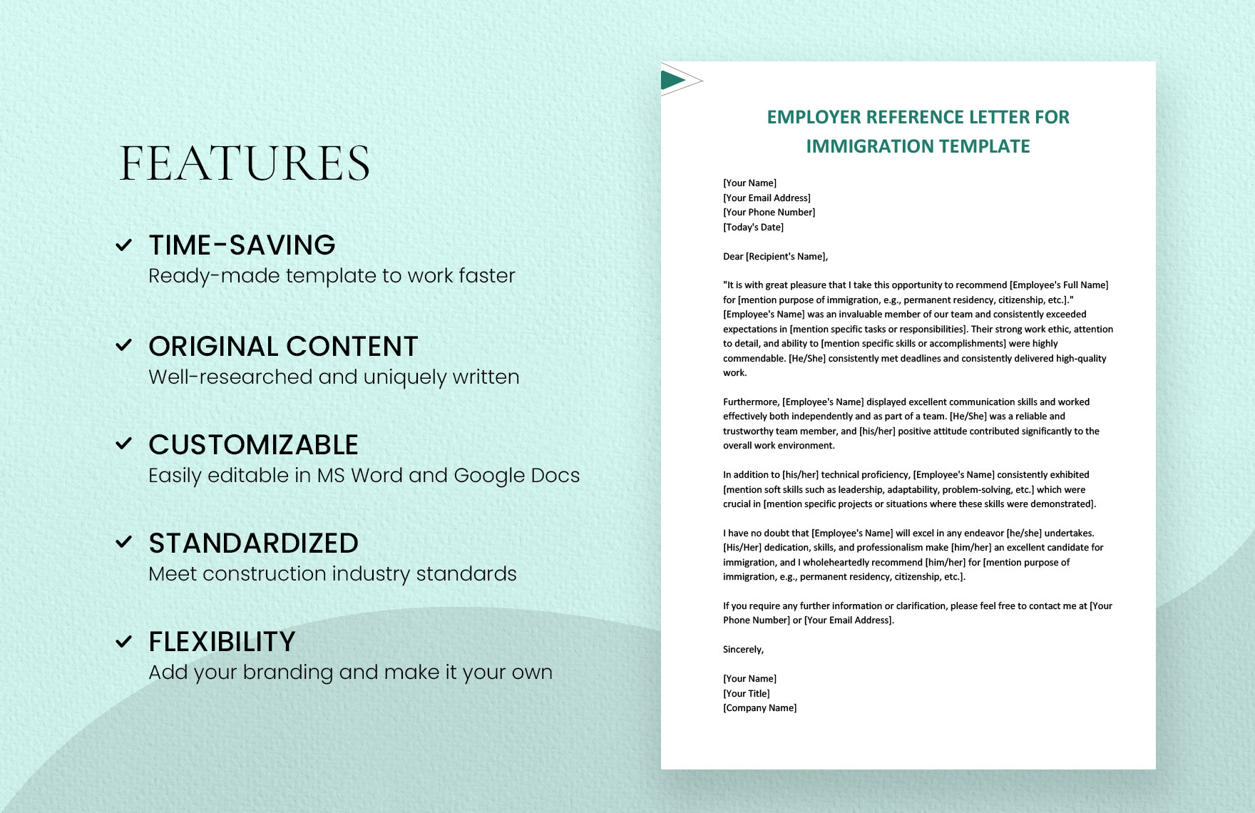 Employer Reference Letter for Immigration Template