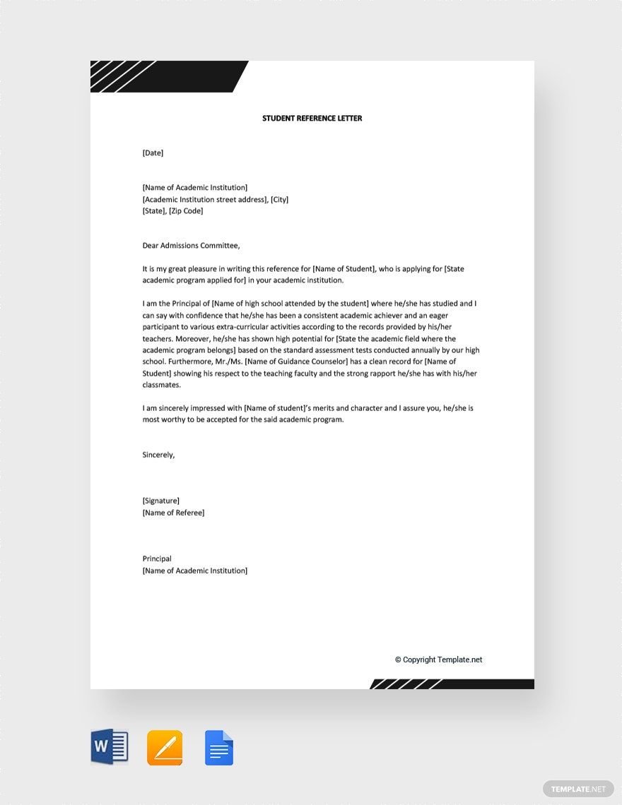 Free Student Reference Letter Template