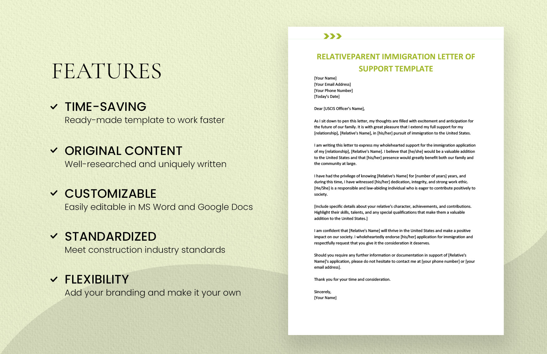 Relative/Parent Immigration Letter of Support Template