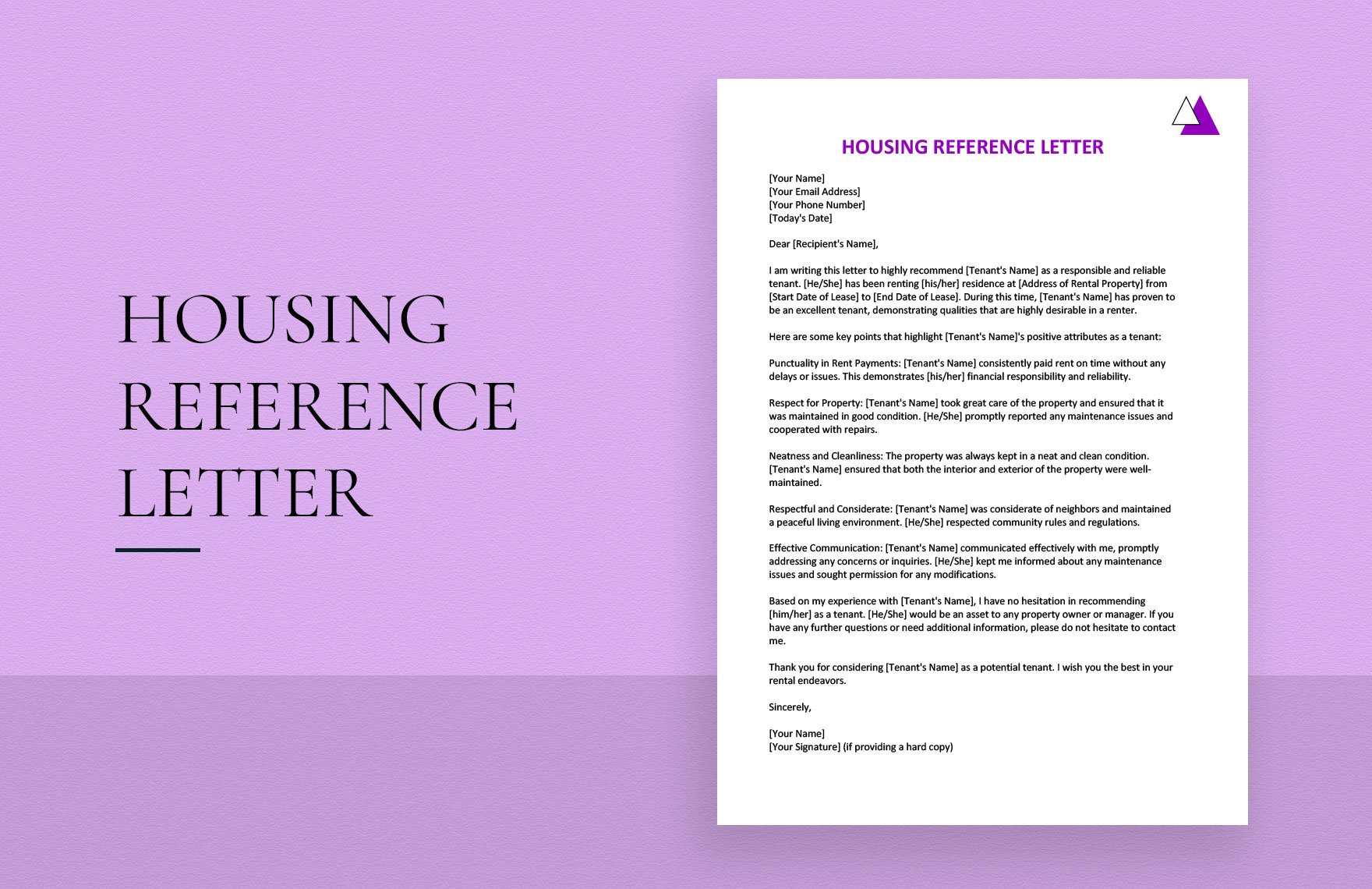 Free Housing Reference Letter
