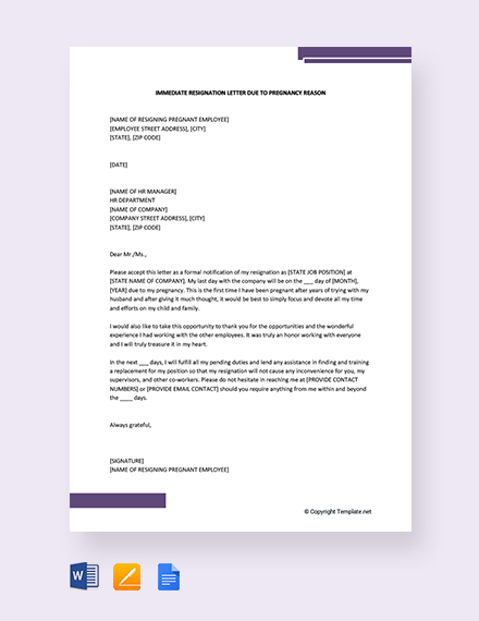 FREE Immediate Resignation Letter Due to Illness Template - Word ...