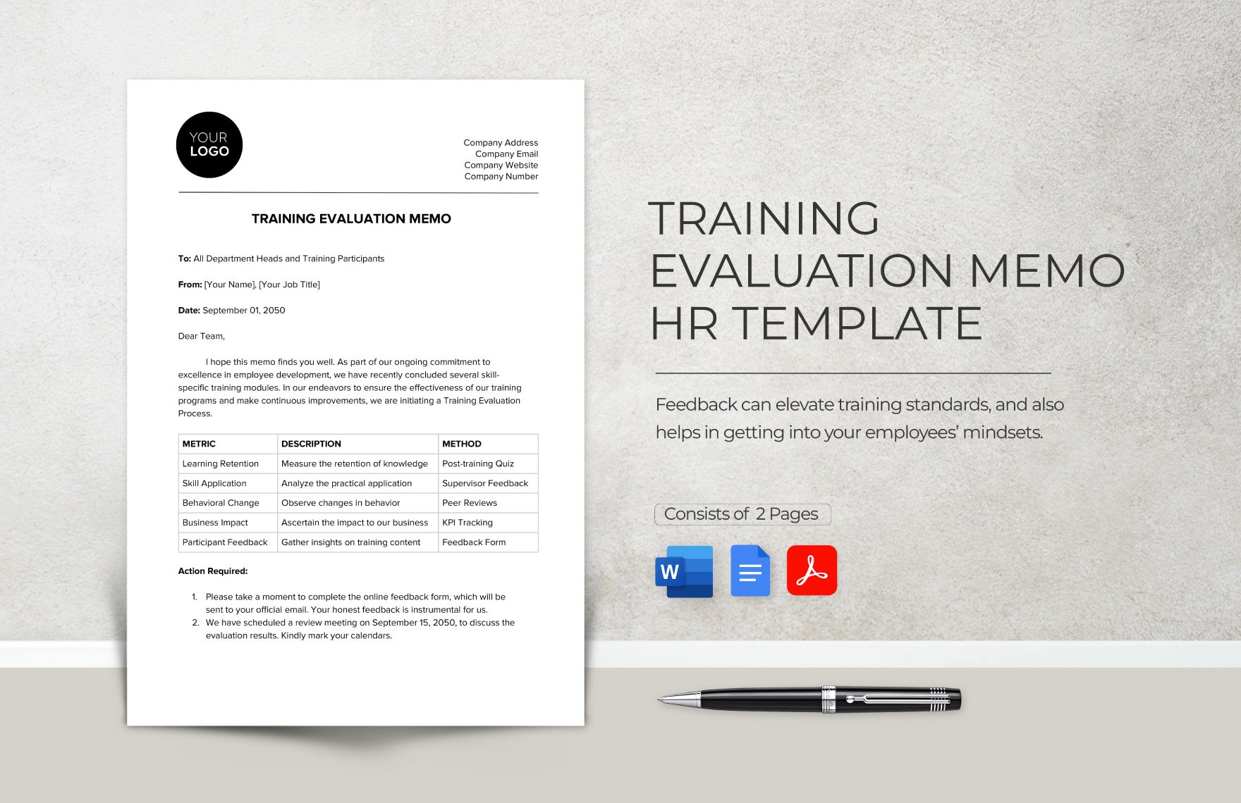 Training Evaluation Memo HR Template