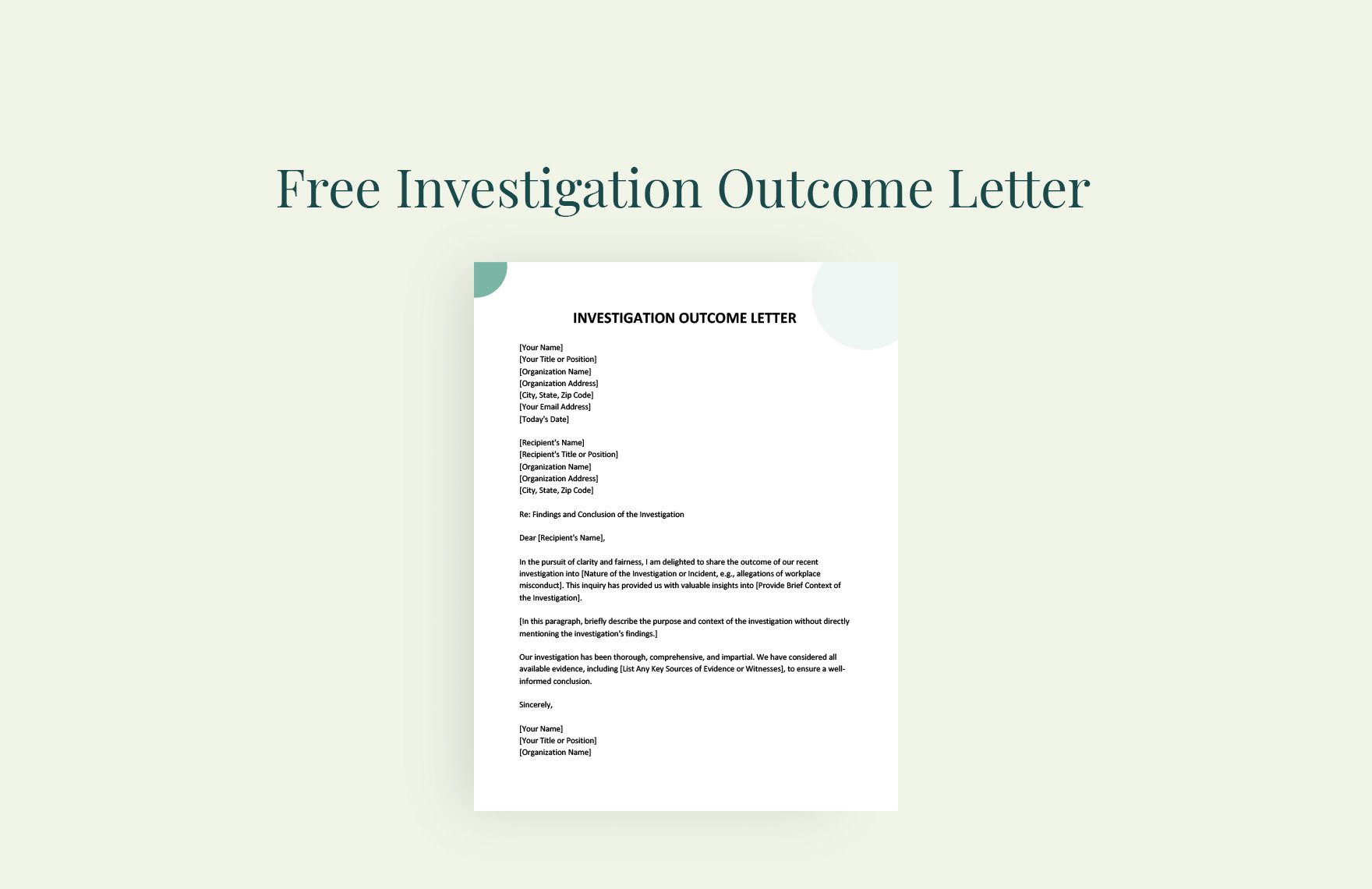 Investigation Outcome Letter