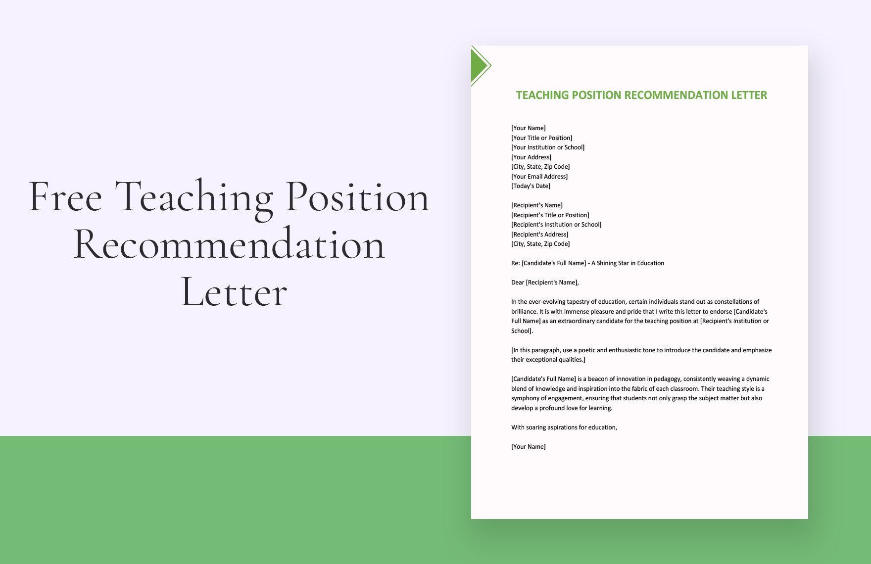 Teaching Position Recommendation Letter in Word, Google Docs