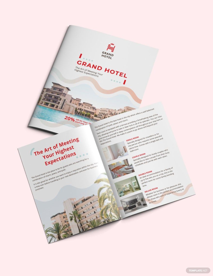 Grand Hotel Bi-Fold Brochure Template in Word, Google Docs, Illustrator, PSD, Apple Pages, Publisher, InDesign