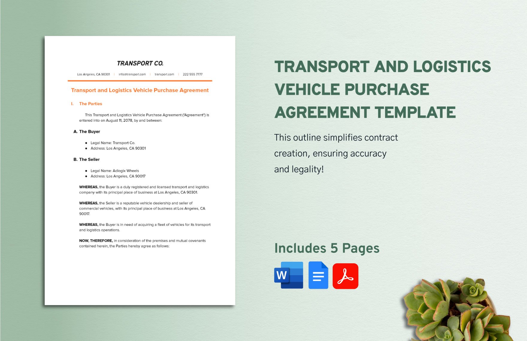 Transport and Logistics Vehicle Purchase Agreement Template