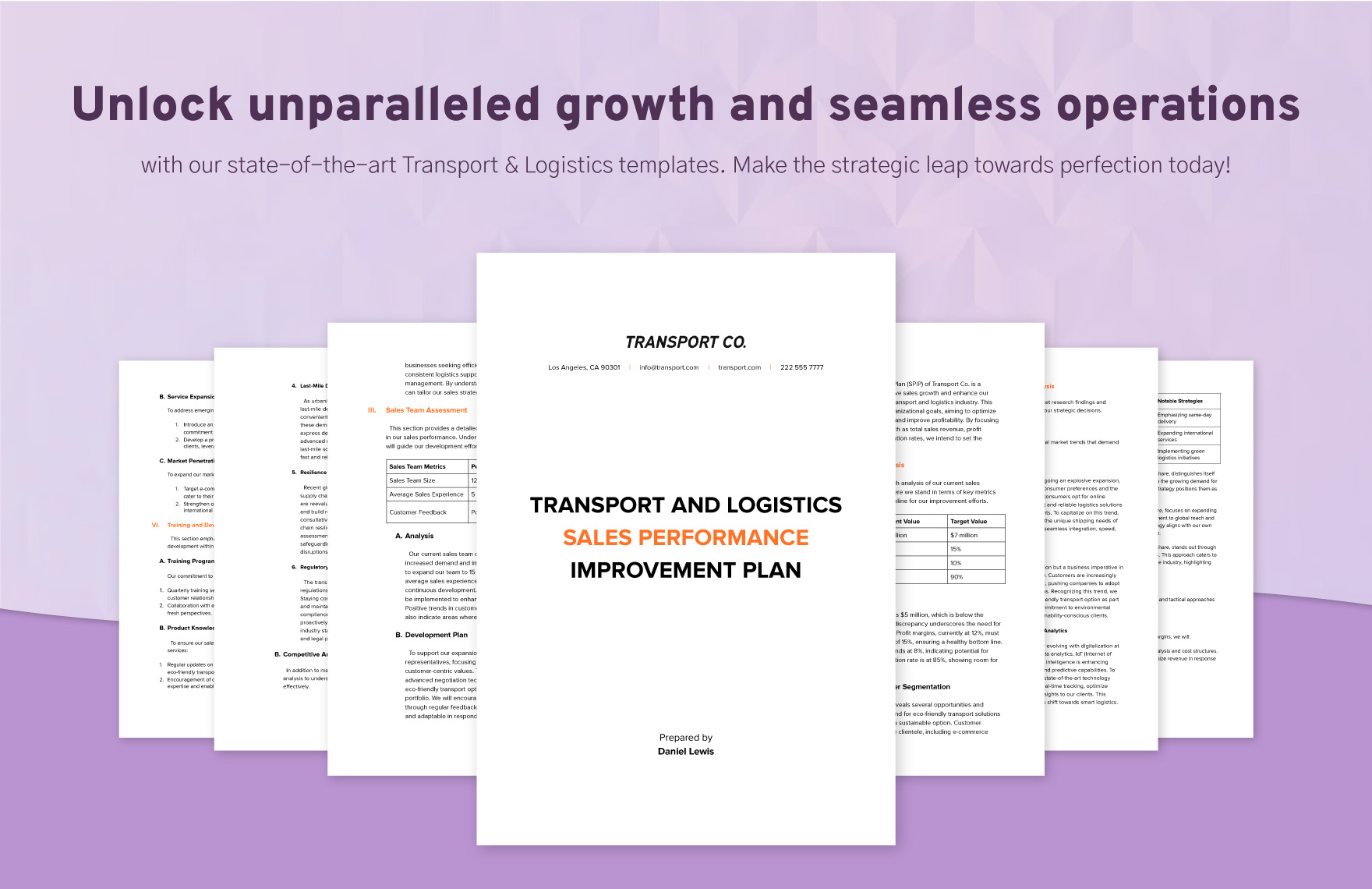 Transport and Logistics Sales Performance Improvement Plan Template
