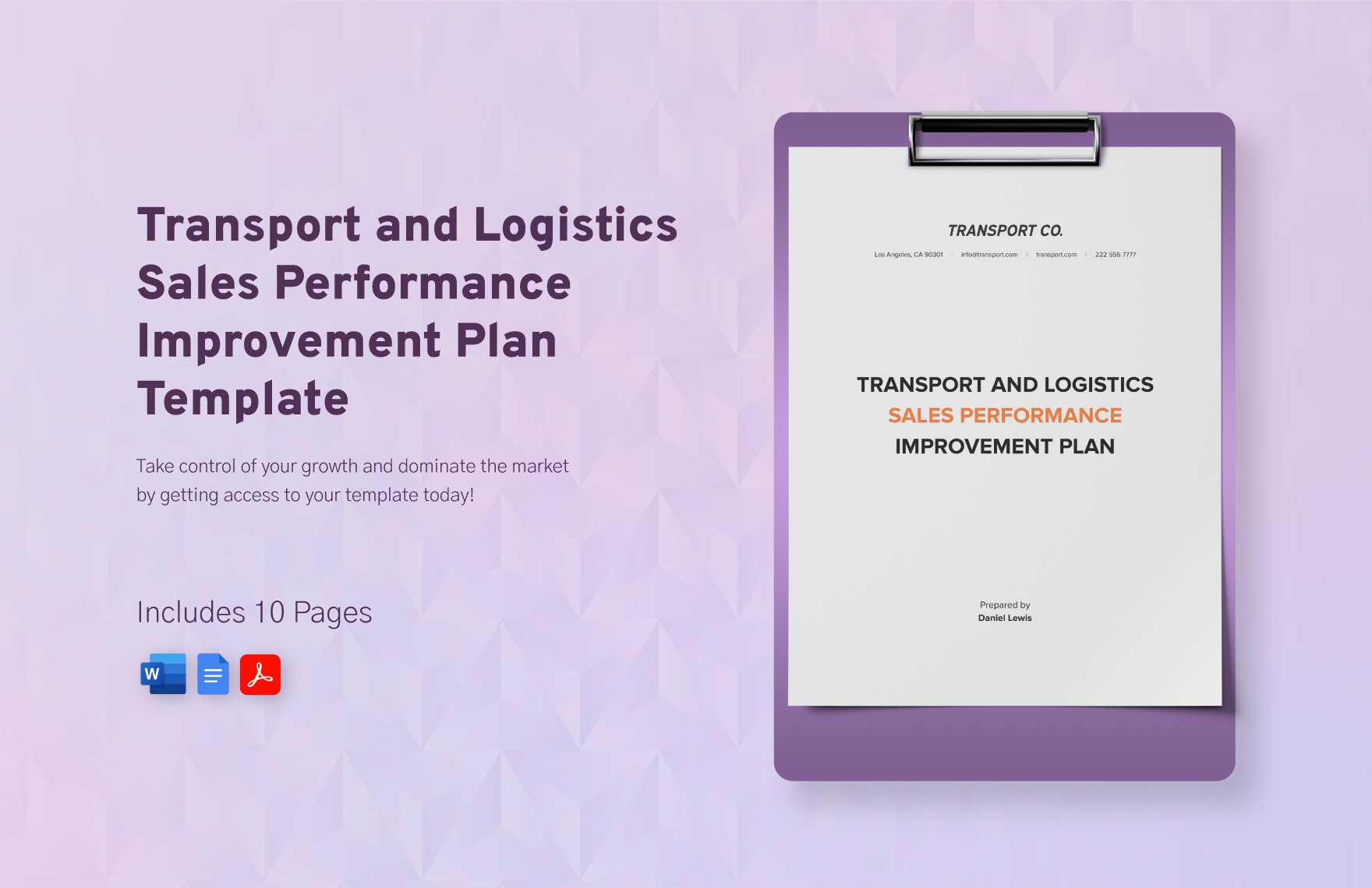 Transport and Logistics Sales Performance Improvement Plan Template