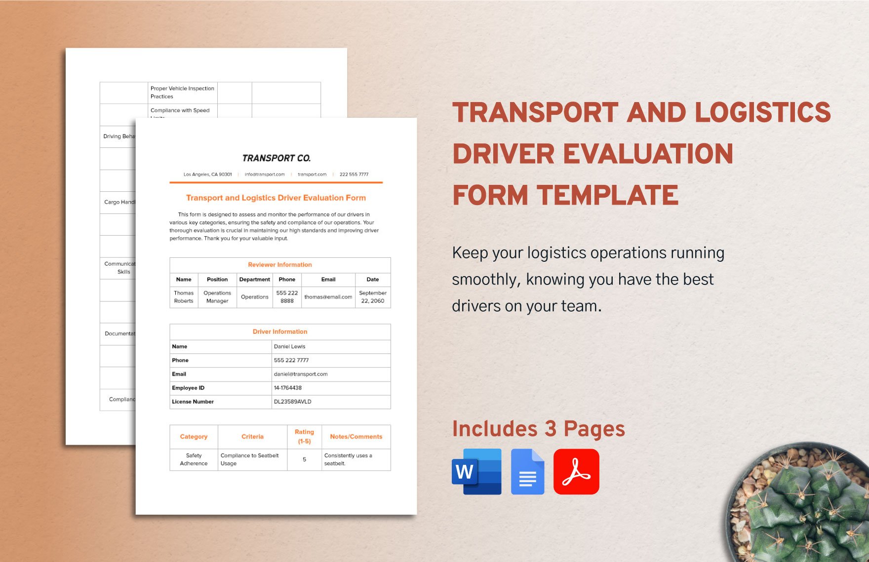 Transport and Logistics Driver Evaluation Form Template