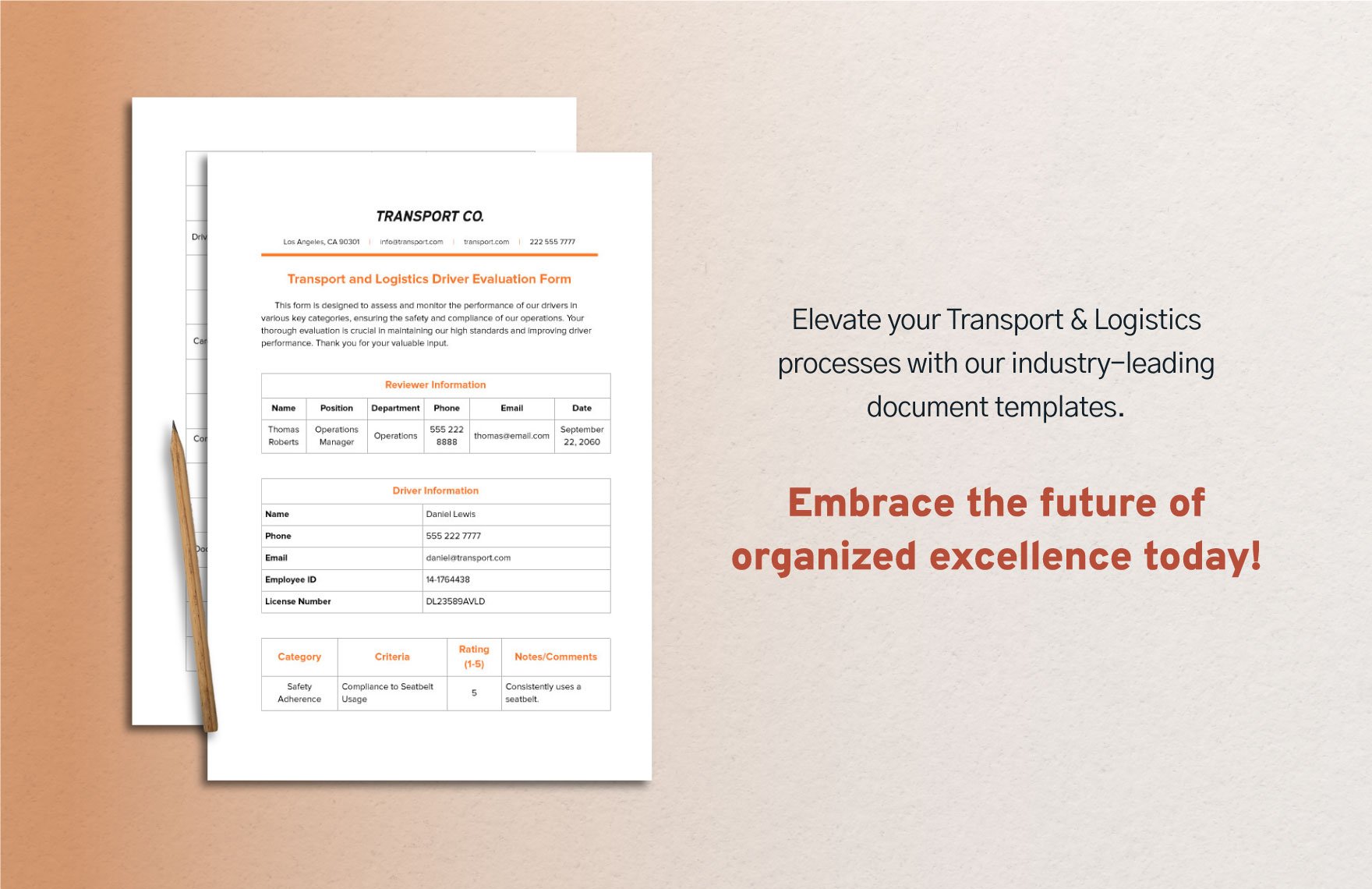 Transport and Logistics Driver Evaluation Form Template
