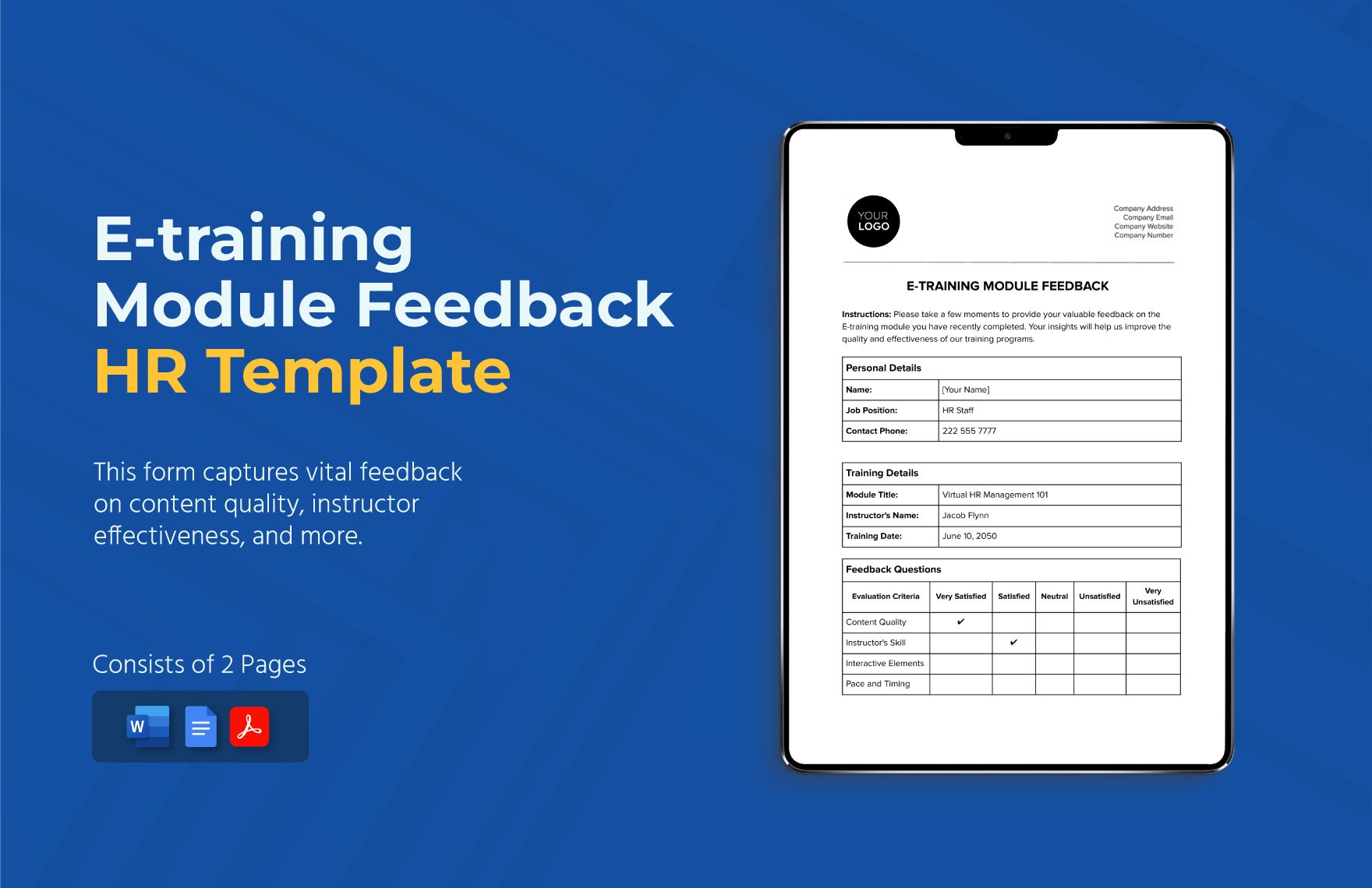 E-training Module Feedback HR Template in Word, Google Docs, PDF