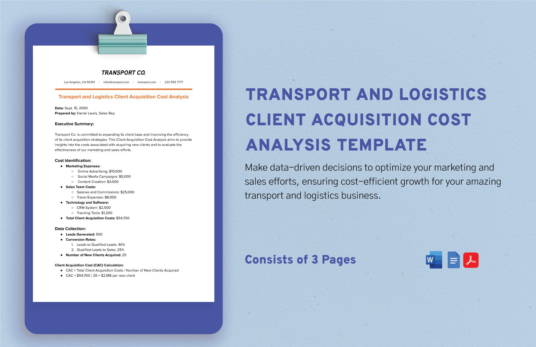 Transport and Logistics Client Acquisition Cost Analysis Template