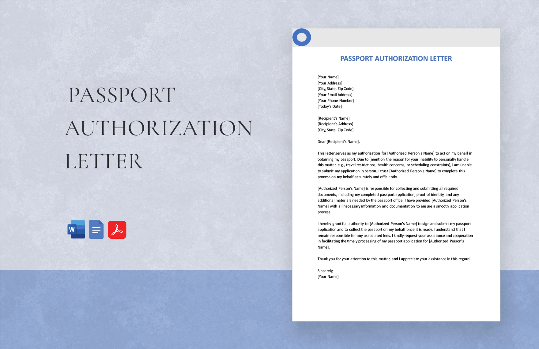 Passport Authorization Letter in Word, Google Docs, PDF